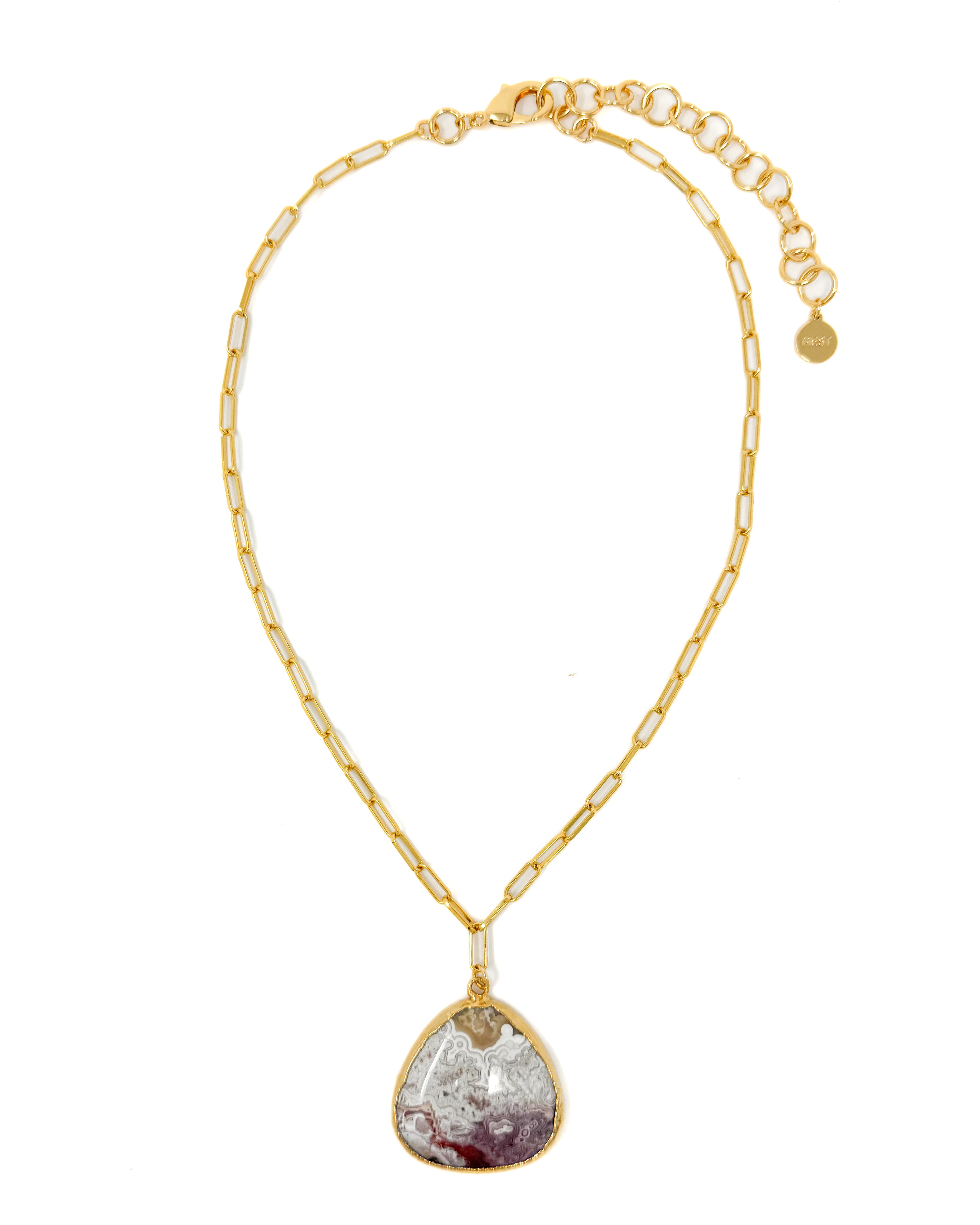 Lace Agate Paperclip Chain Pendant Necklace
