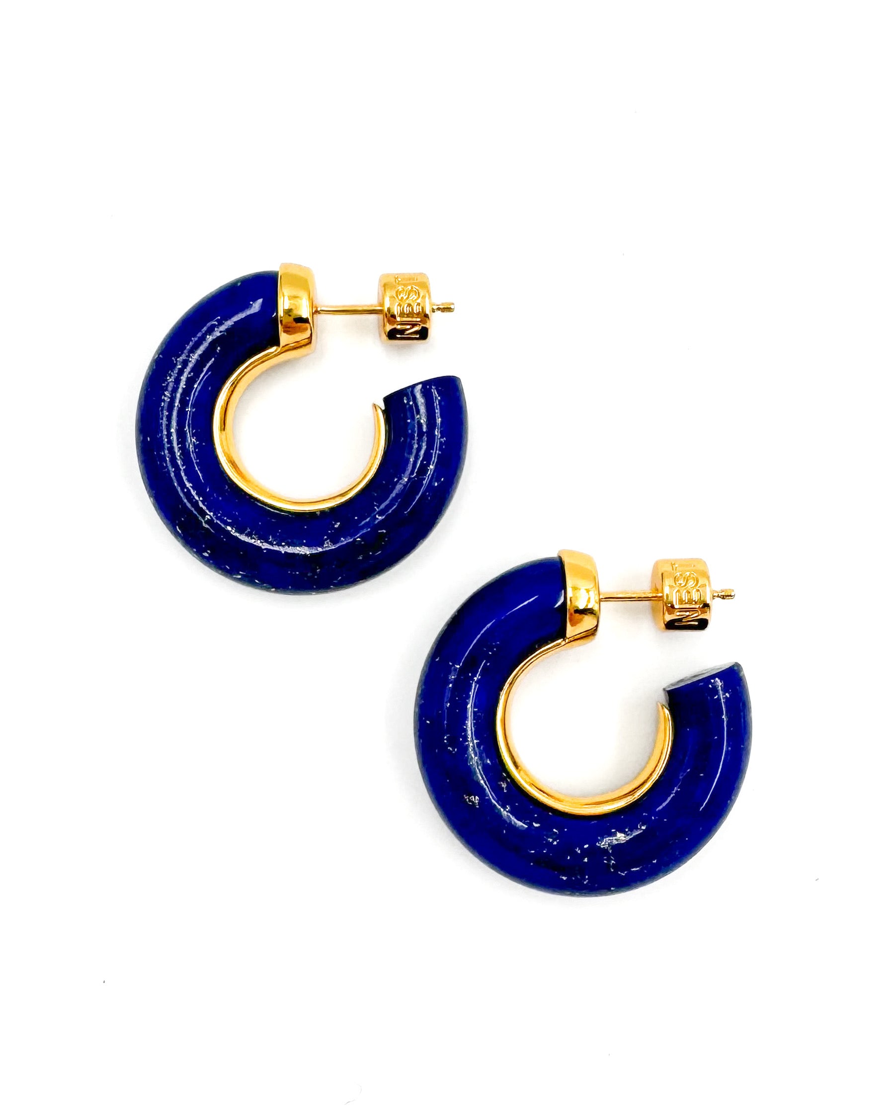 Lapis Stone Chunky Hoop Earrings