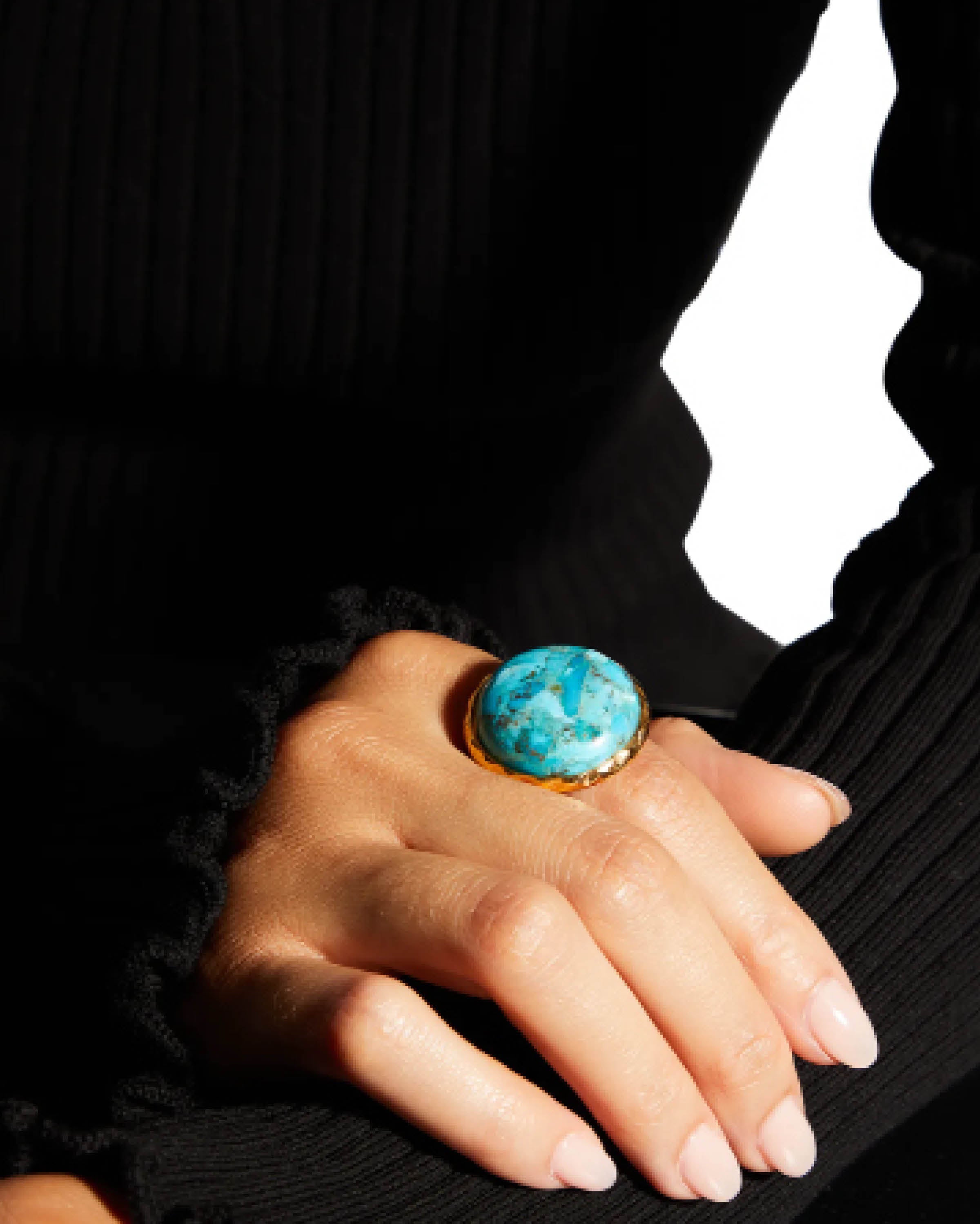 Turquoise Bezel Adjustable Statement Ring