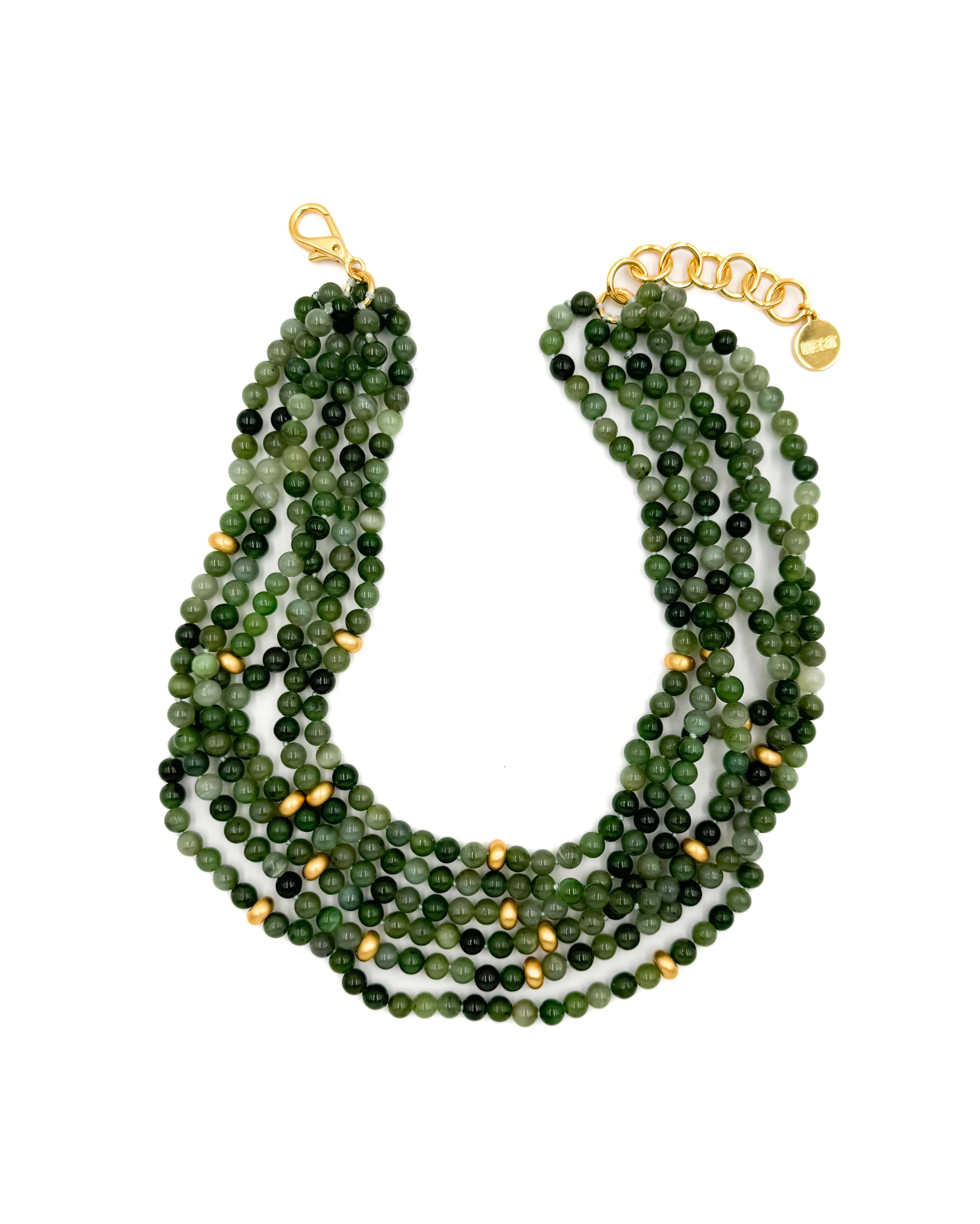 Jade & Brushed Gold Multistrand Necklace