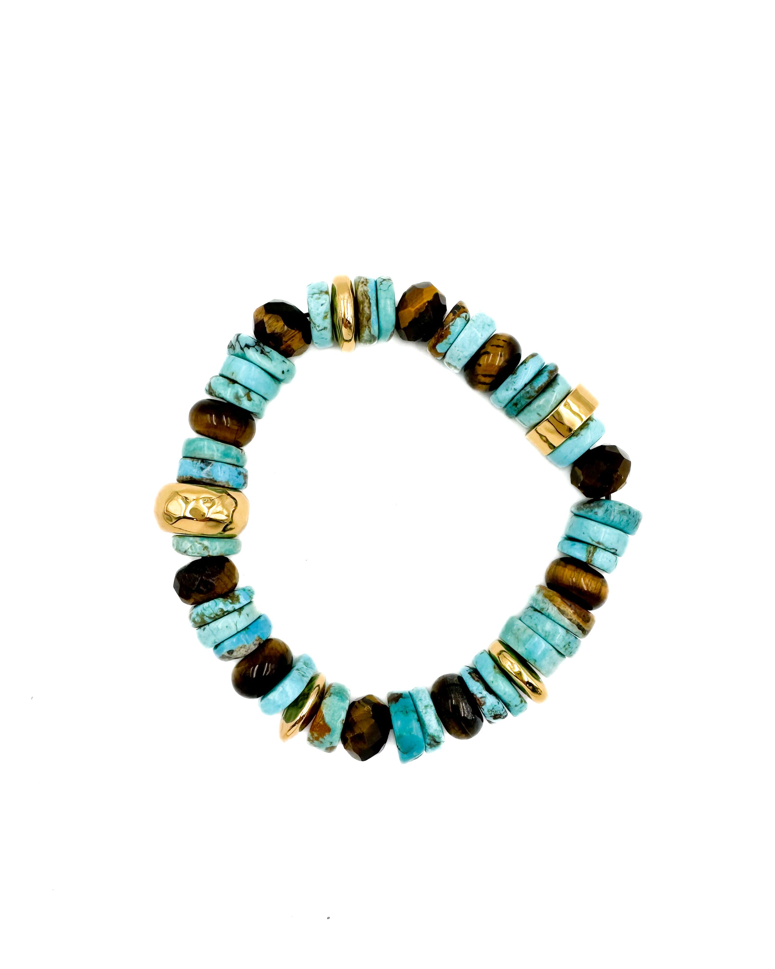 Turquoise and Tigers Eye Mixed Stretch Bracelet