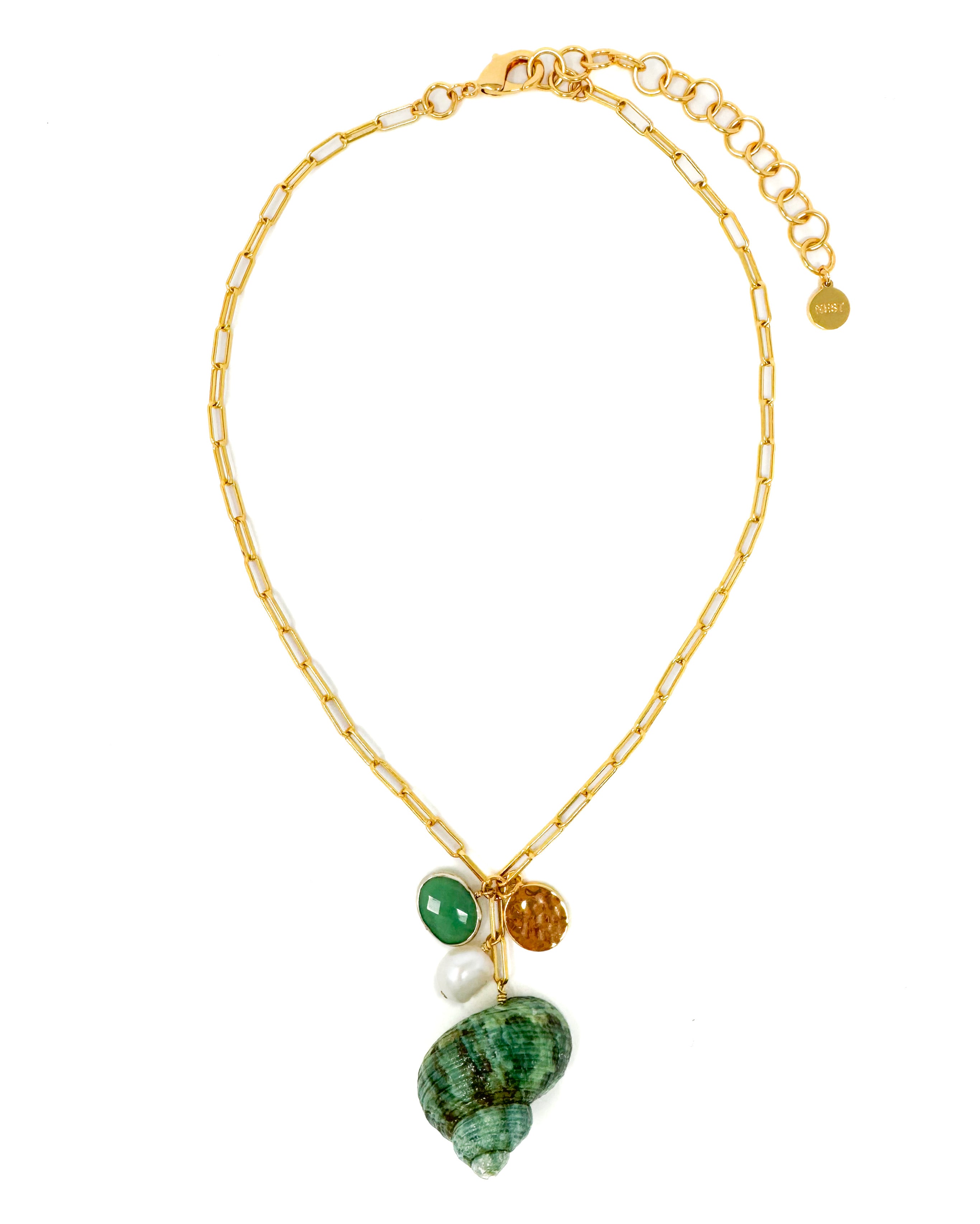Green Seashell Charm Necklace