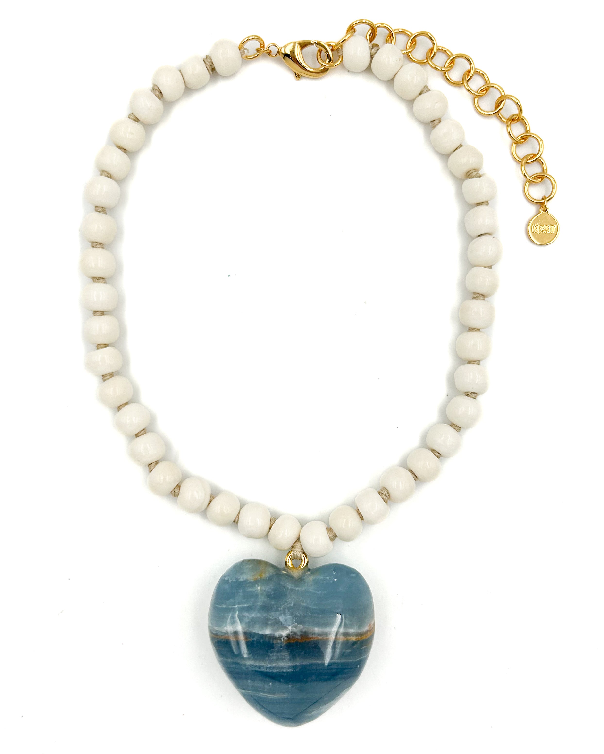 Mexican Blue Onyx Heart Pendant Necklace