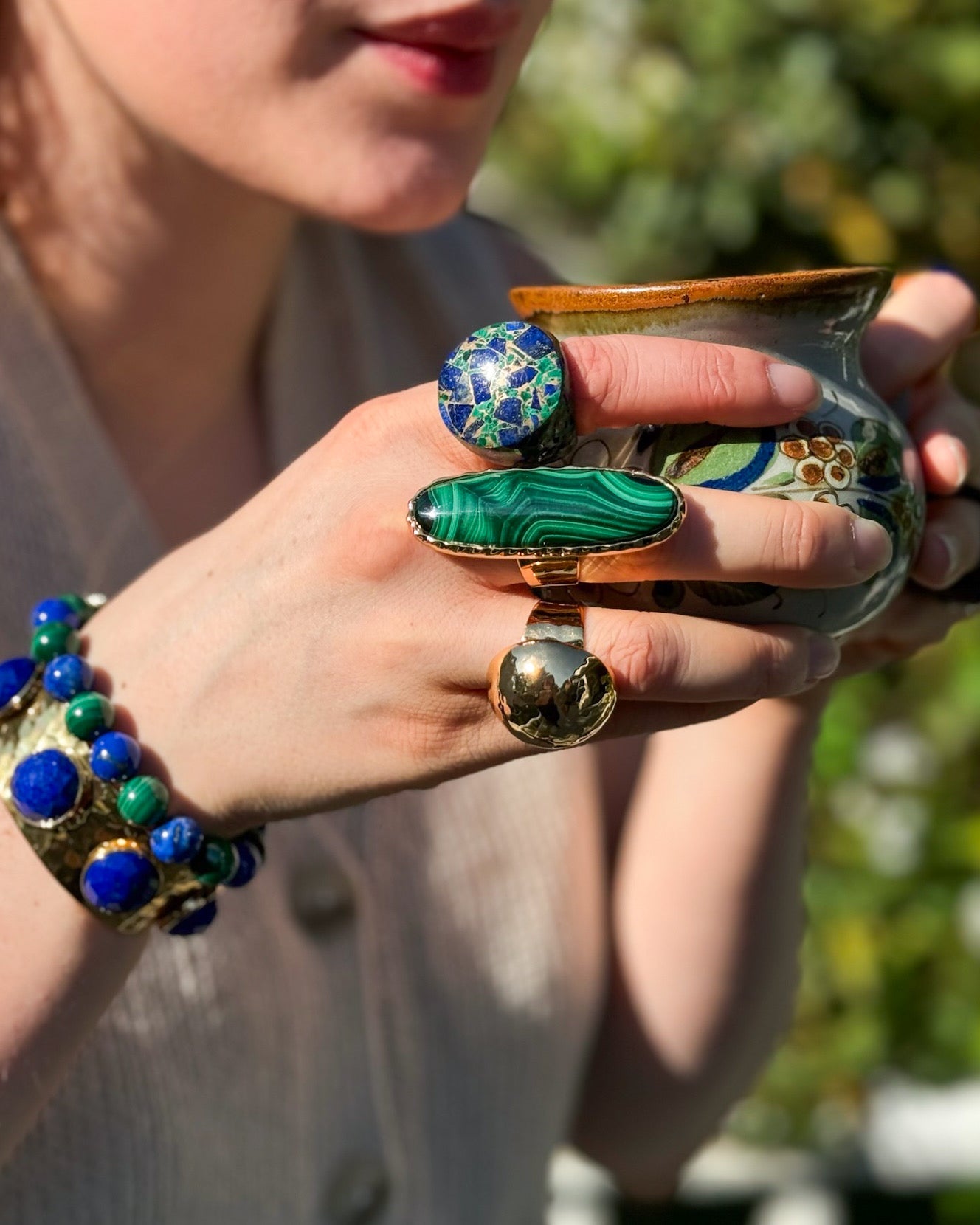 Malachite Gemstone Adjustable Ring
