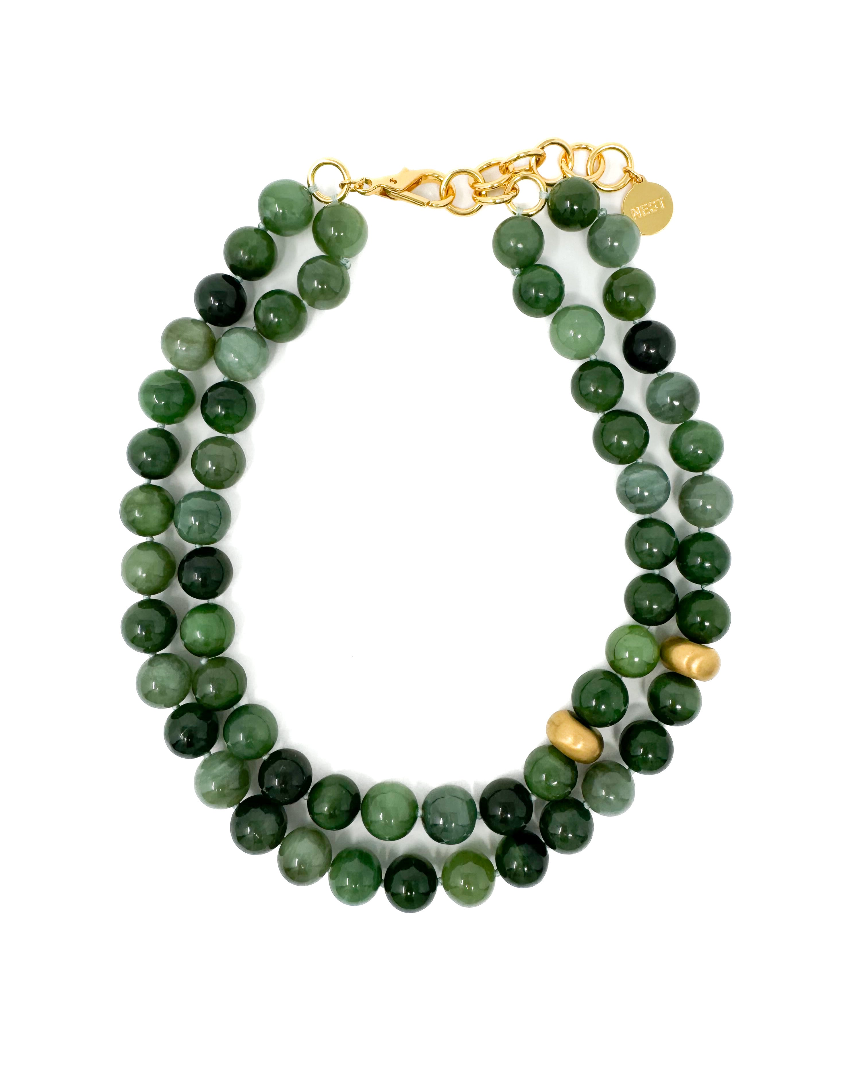 Jade with Brushed Gold Accent Double Strand Necklace