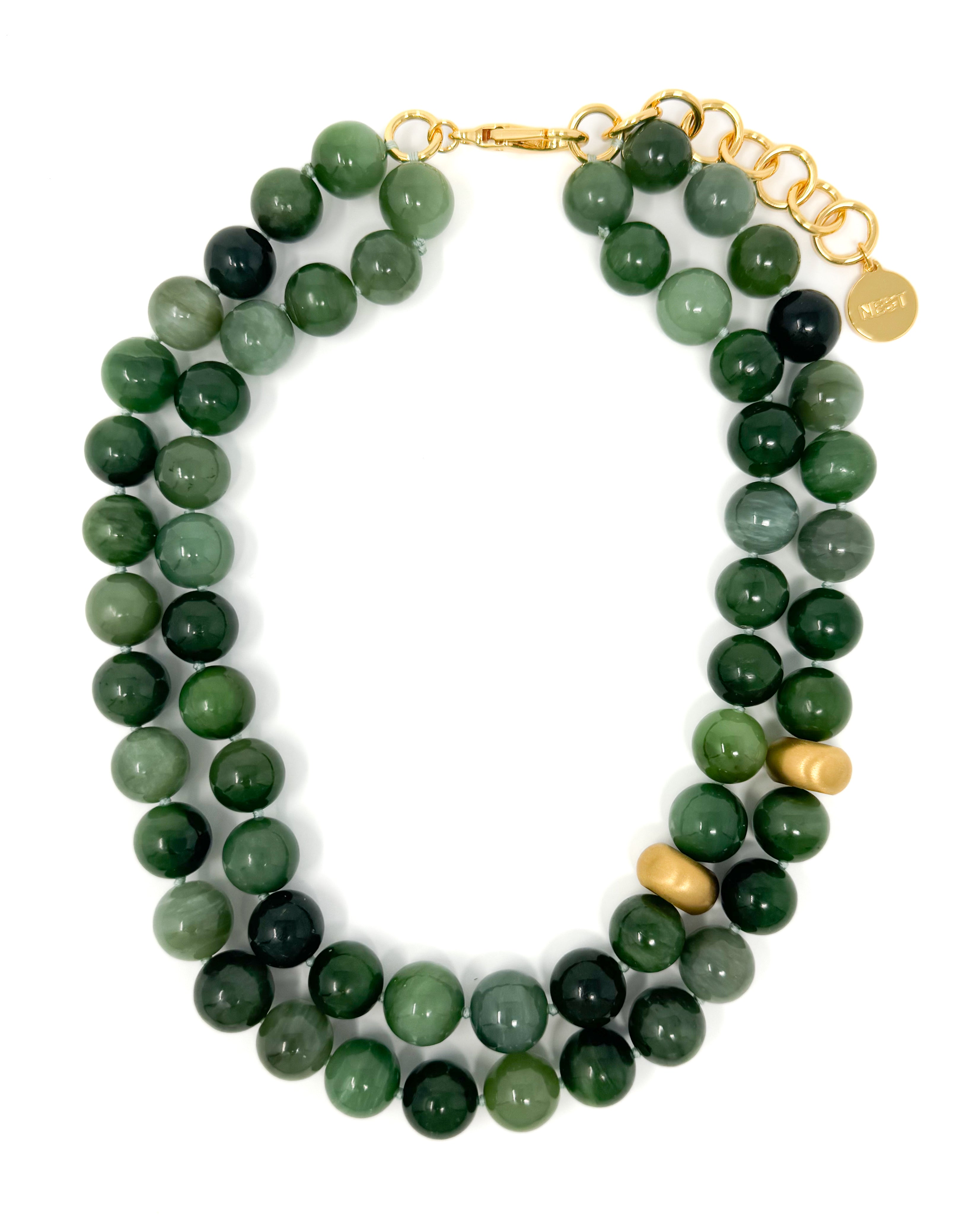 Jade with Brushed Gold Accent Double Strand Necklace