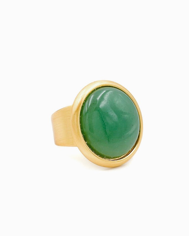 Brushed Gold Jade Aventurine Adjustable Ring