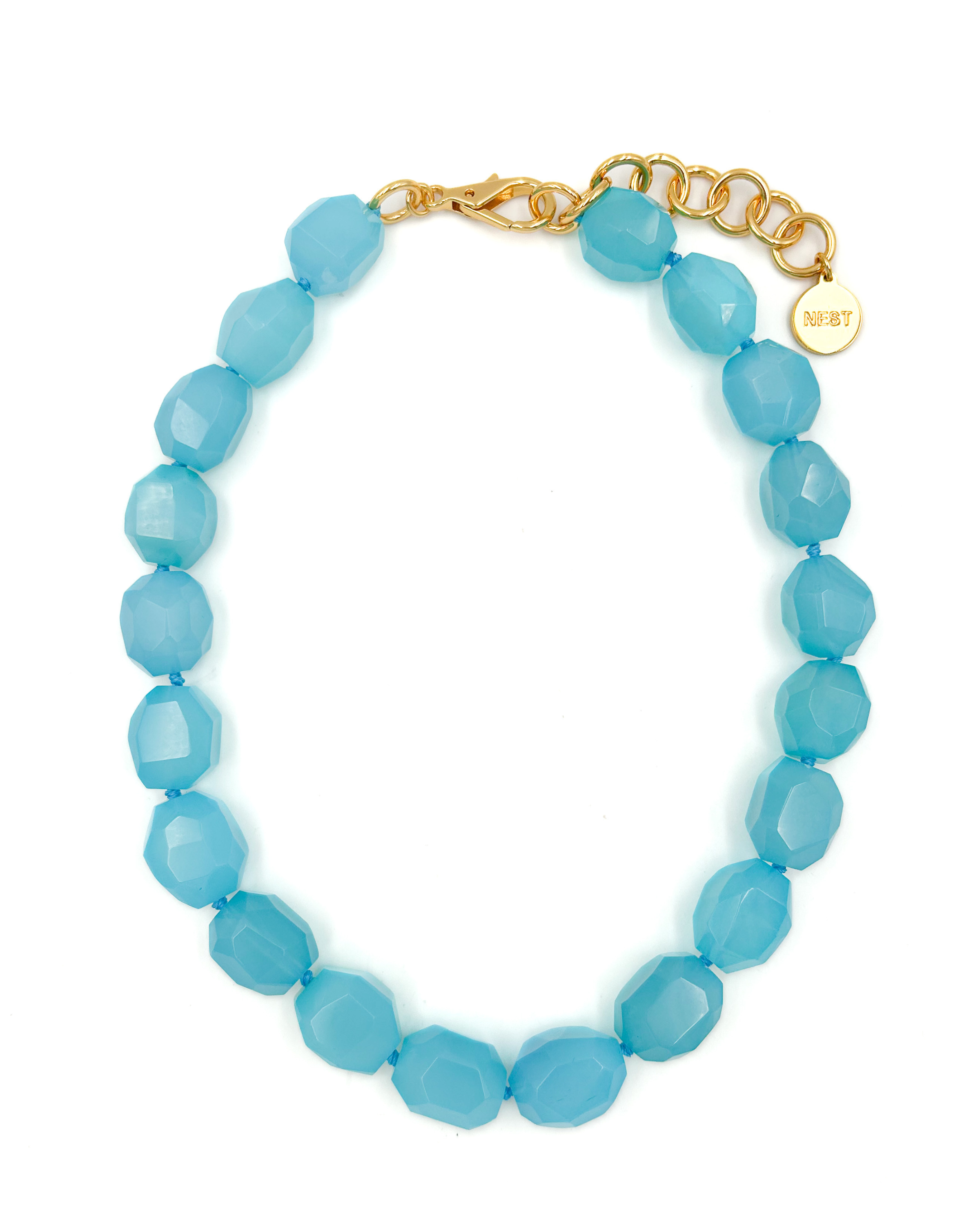 Aqua Blue Chalcedony Statement Strand Necklace