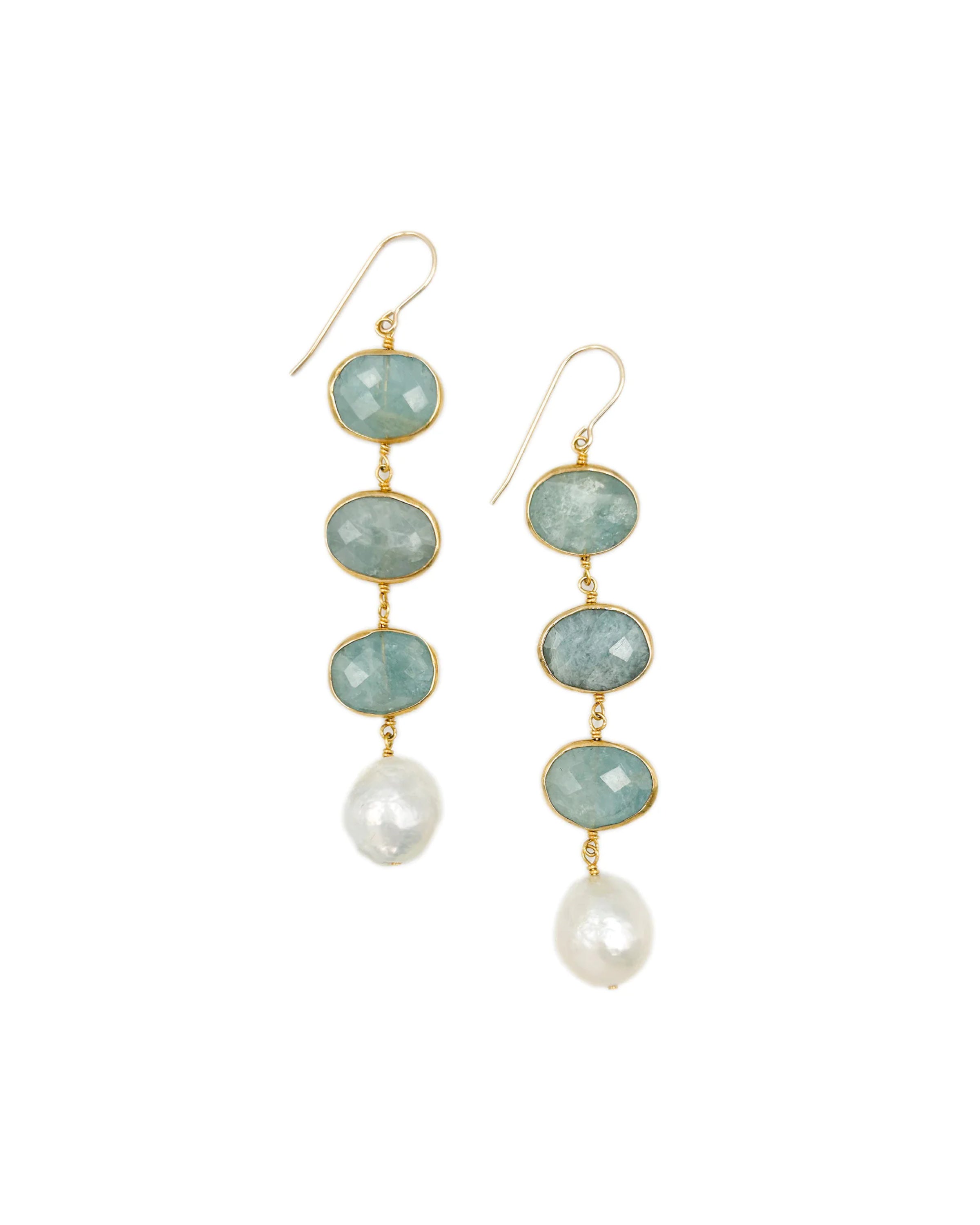 Aquamarine & Pearl Drop Earrings