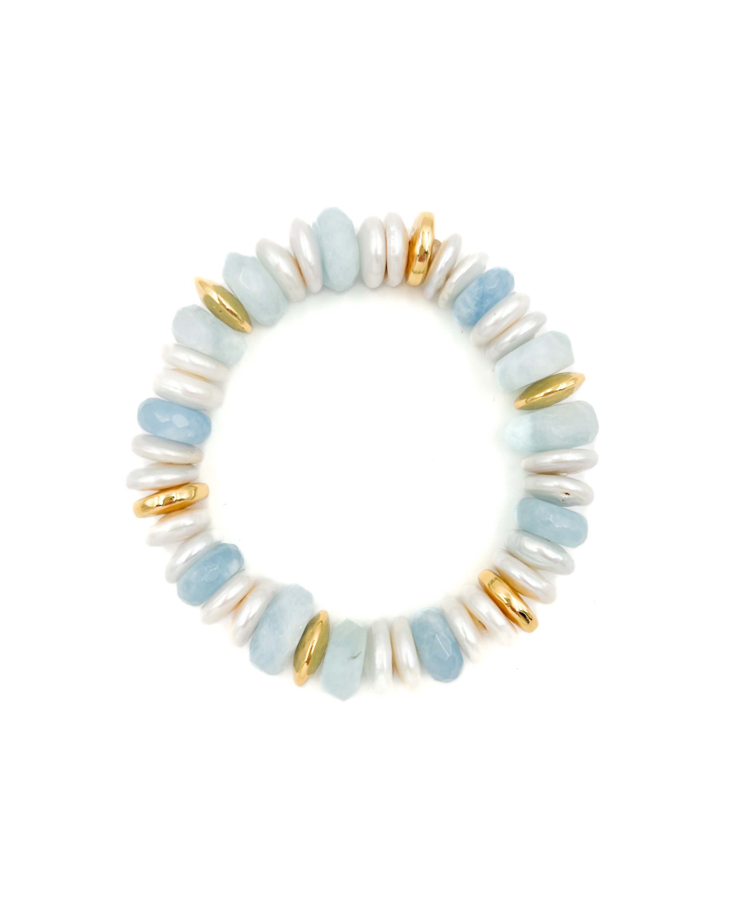 Aquamarine & Pearl Stretch Bracelet