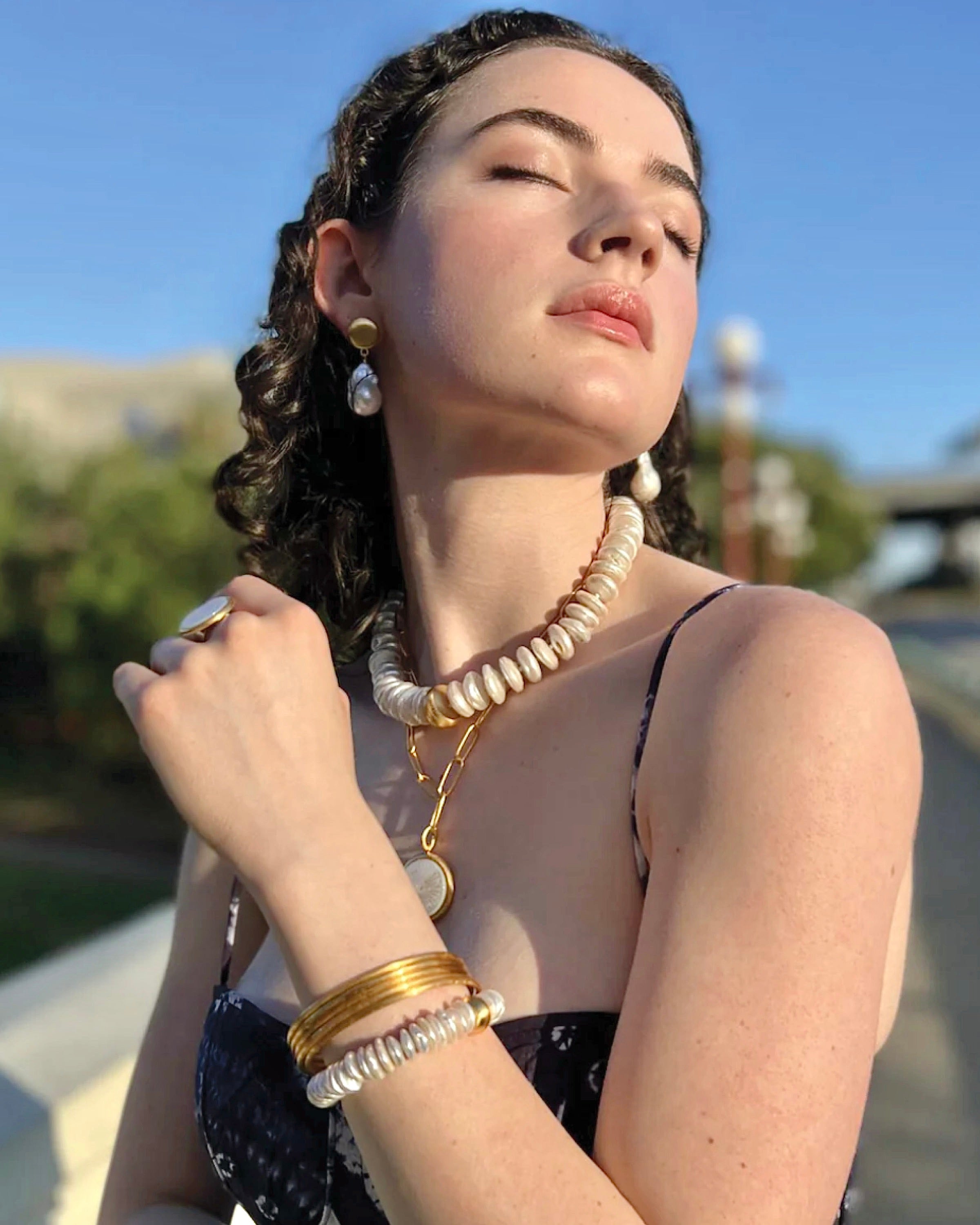 Baroque Pearl Disc Stretch Bracelet