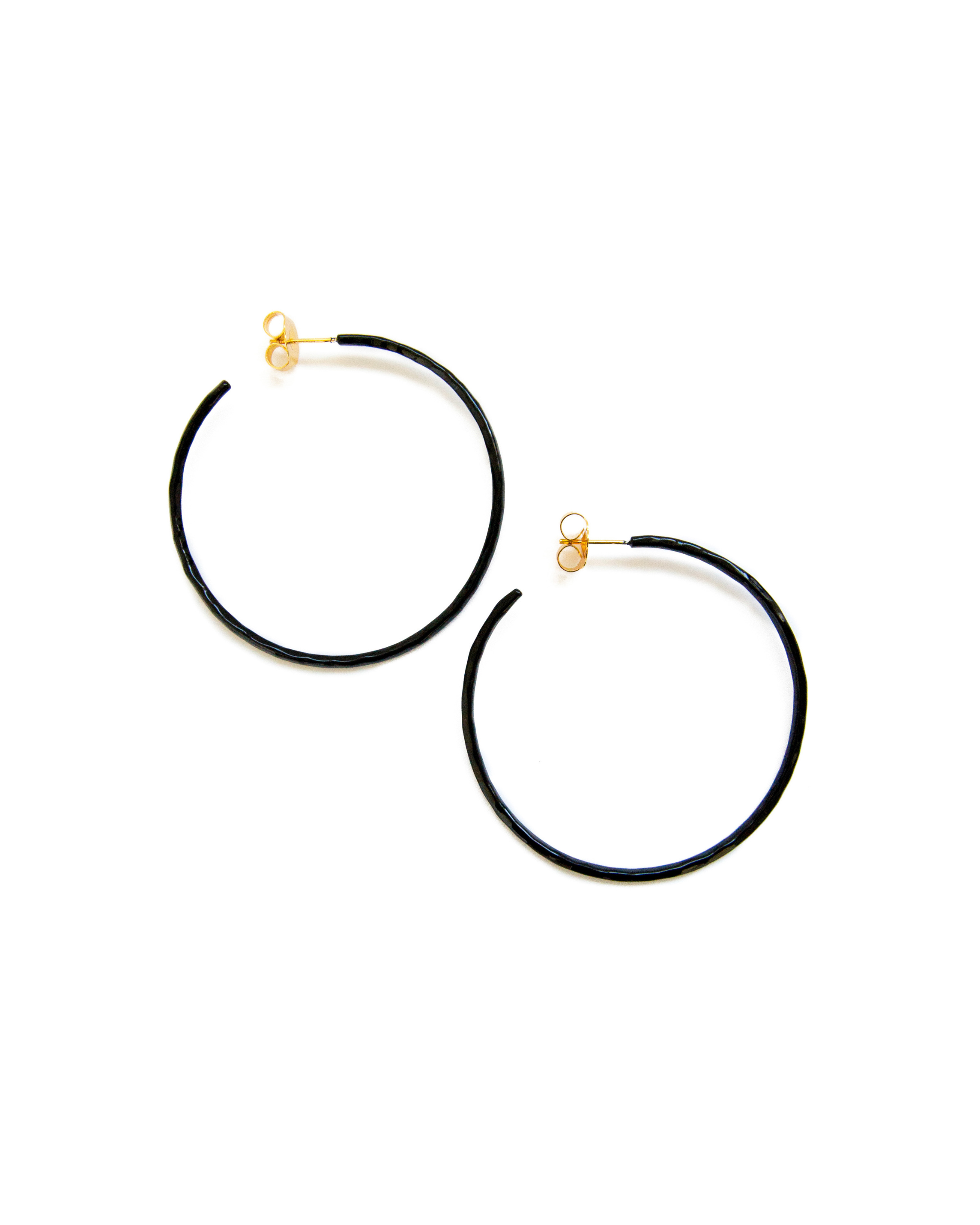 Black Hammered Skinny Hoop Earrings