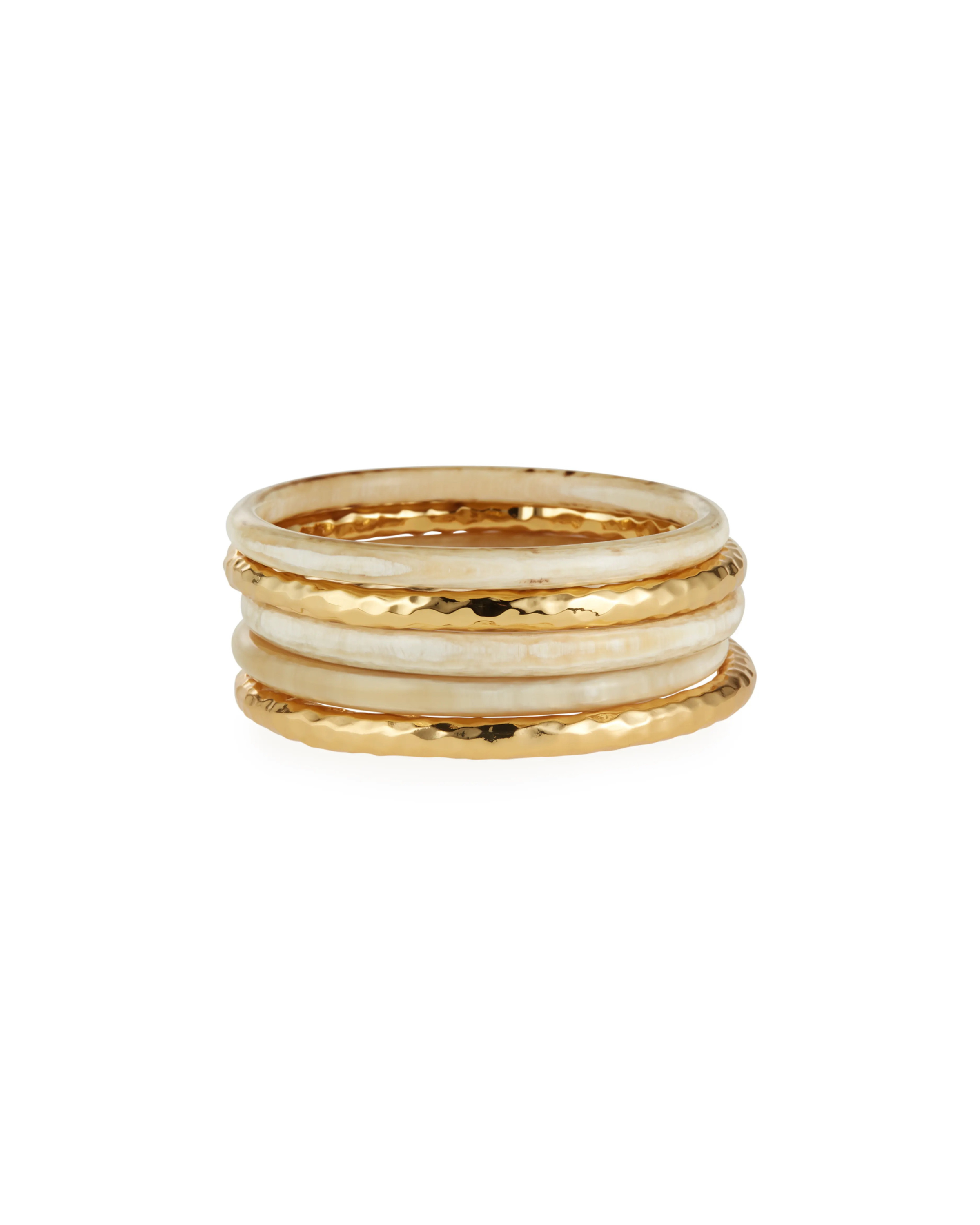 Blonde Horn and Hammered Gold Bangles, Set of 5