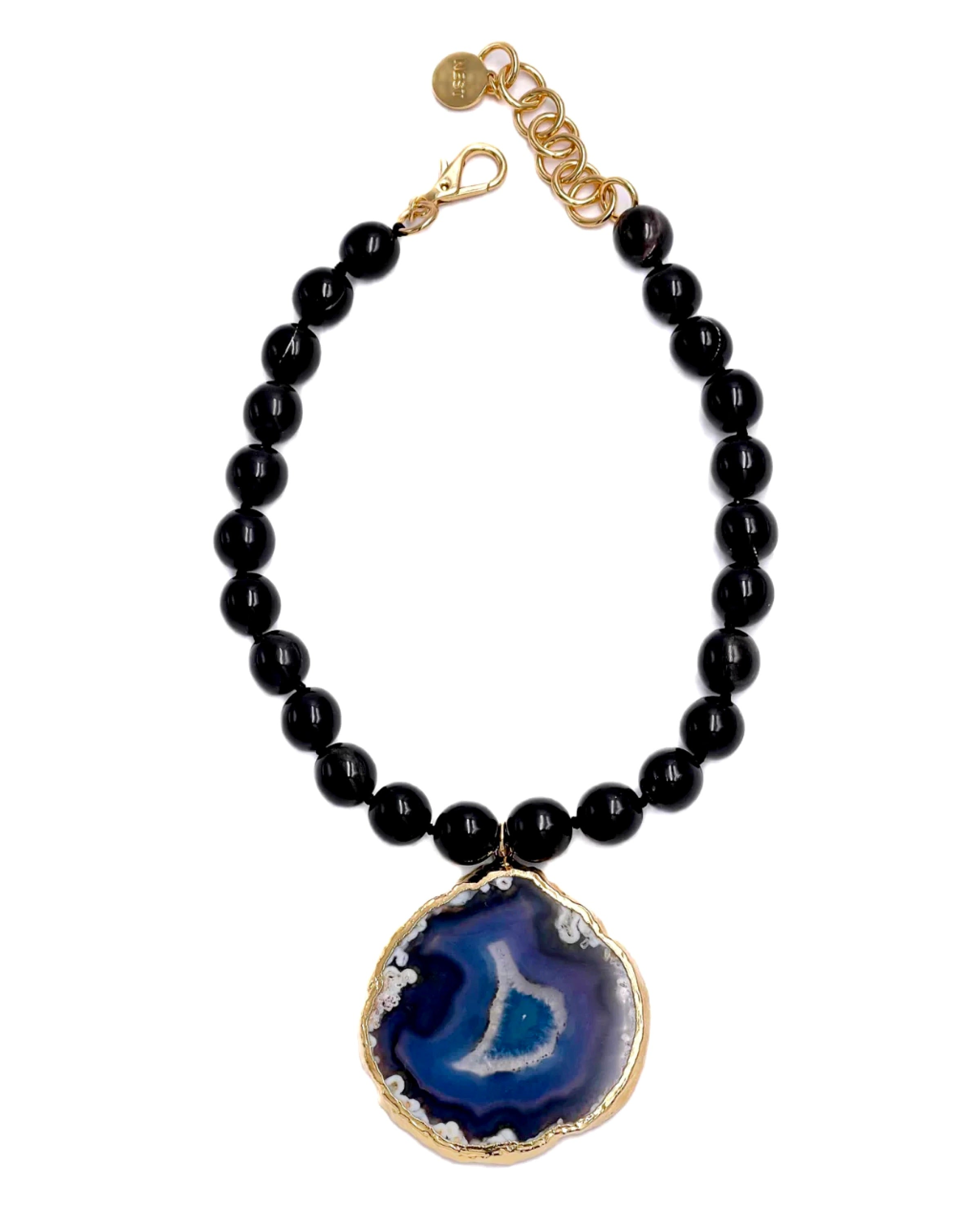 Blue Agate Geode Gold Dipped Pendant Necklace