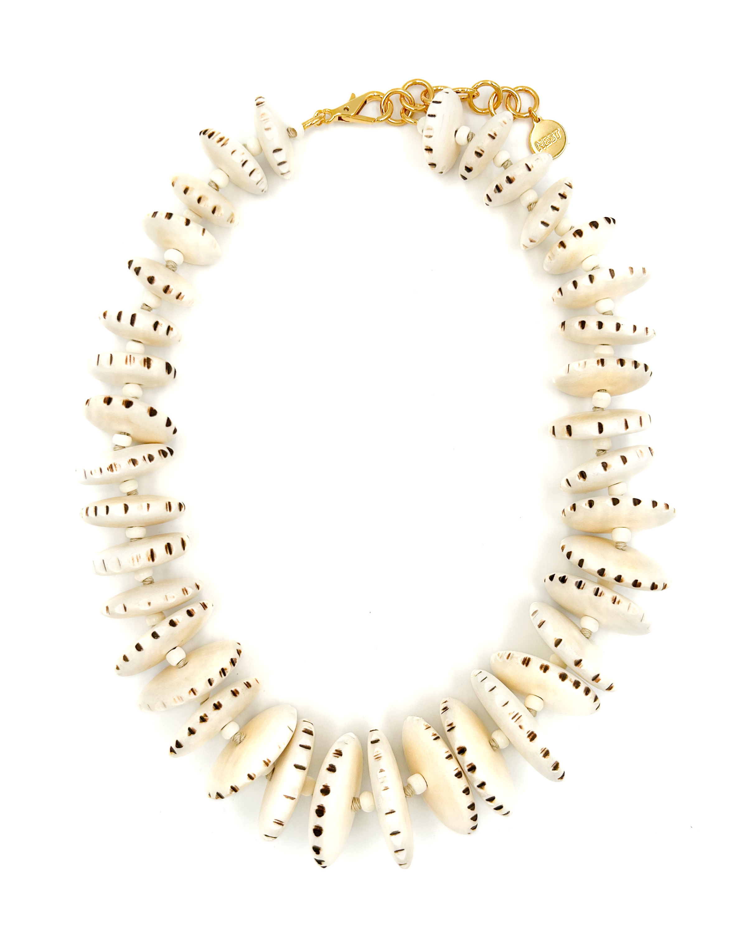 Cream Wood Disc Statement Necklace