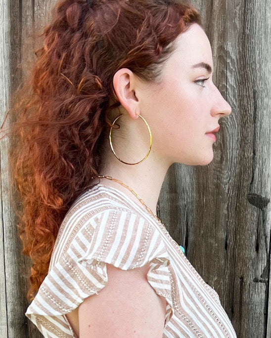 XL Hammered Gold Skinny Hoops