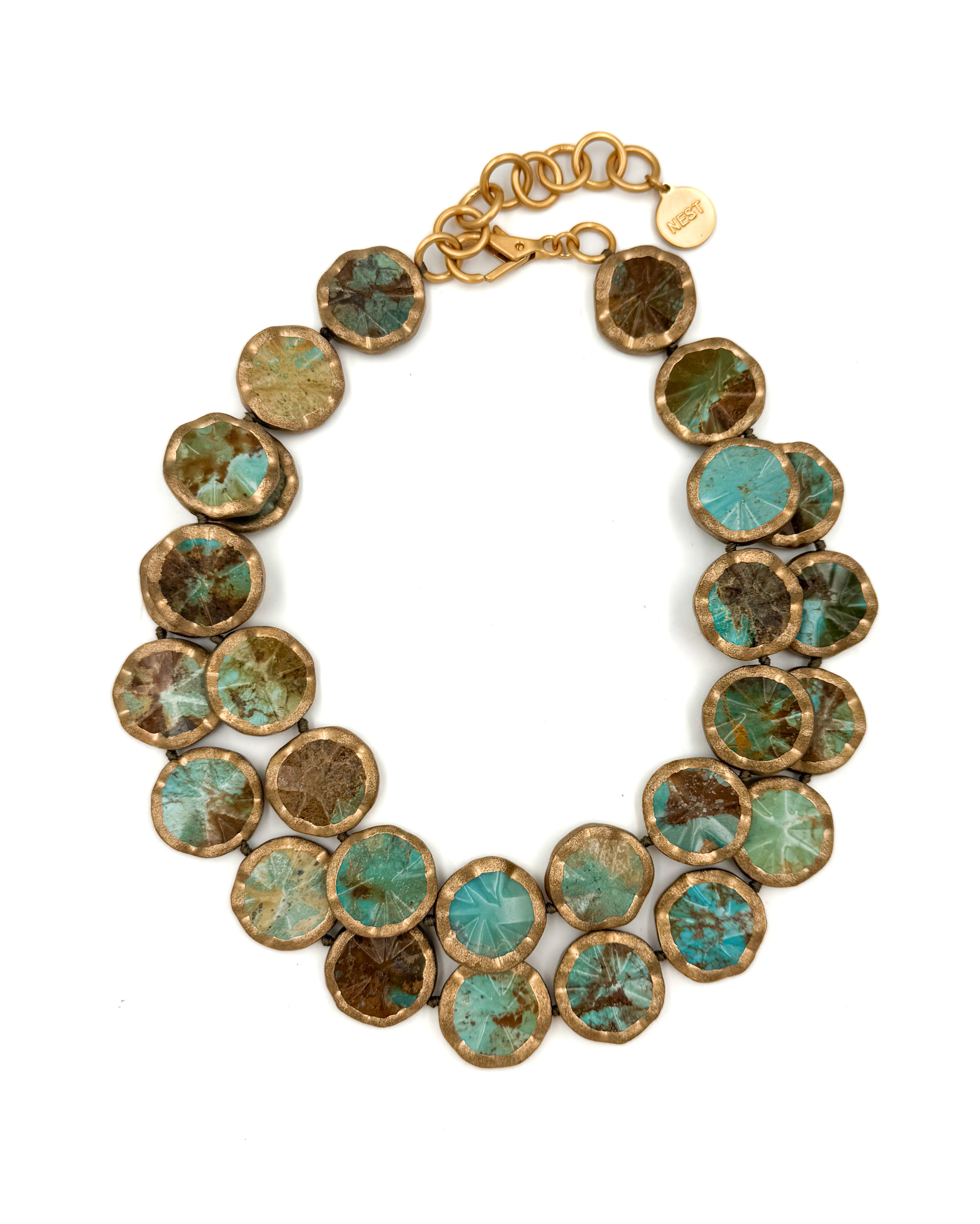 Wavy Turquoise Statement Necklace with Brushed Gold