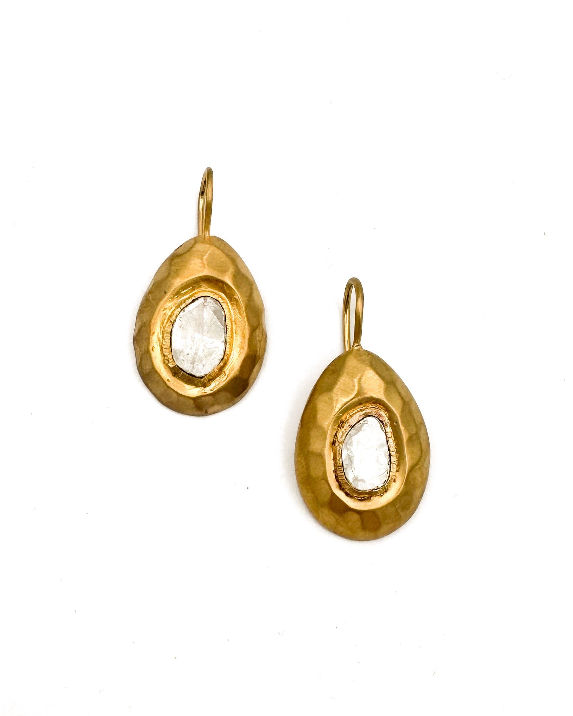 Gold Hammered Diamond Drop Earrings