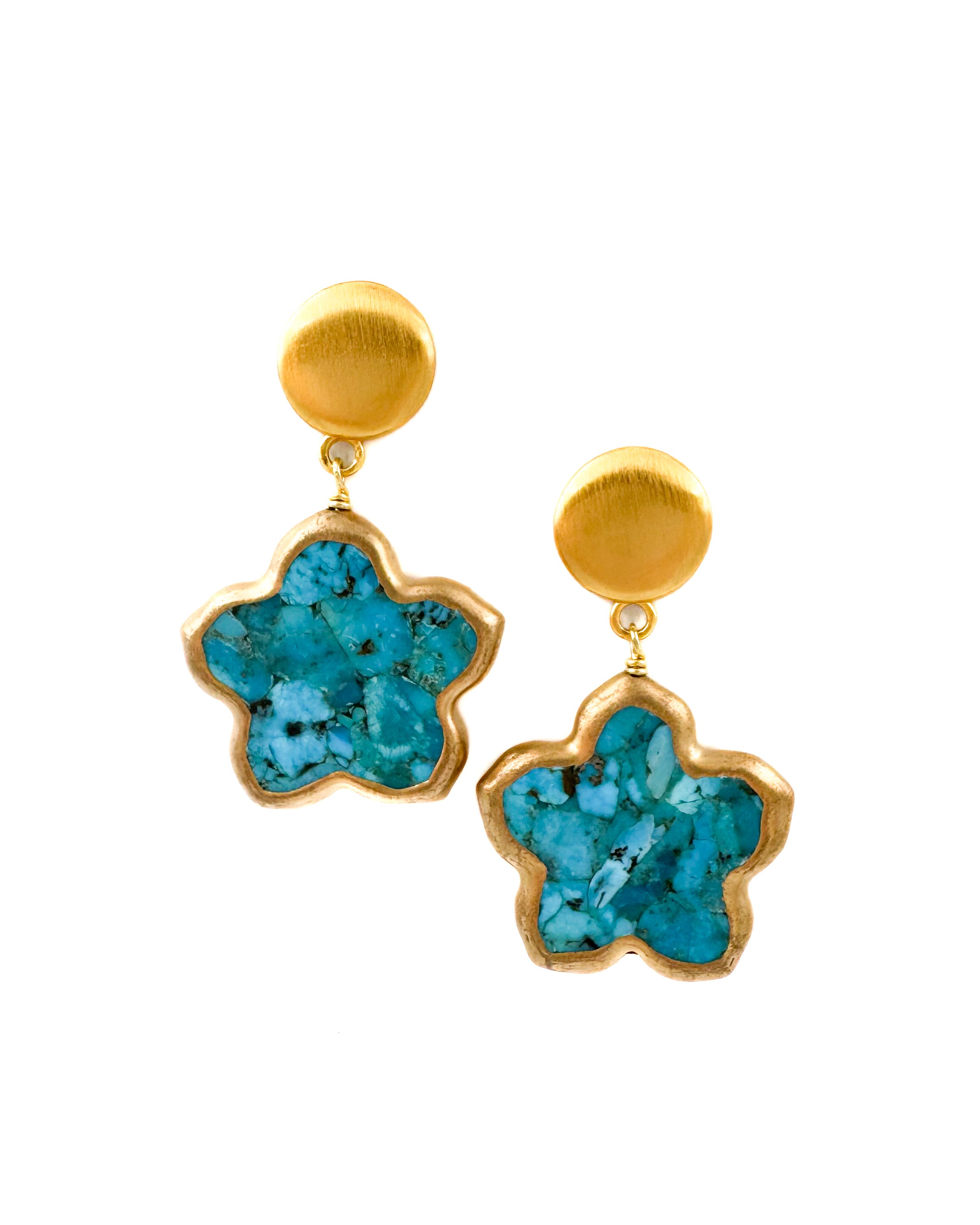 Blue Turquoise Flower Earrings