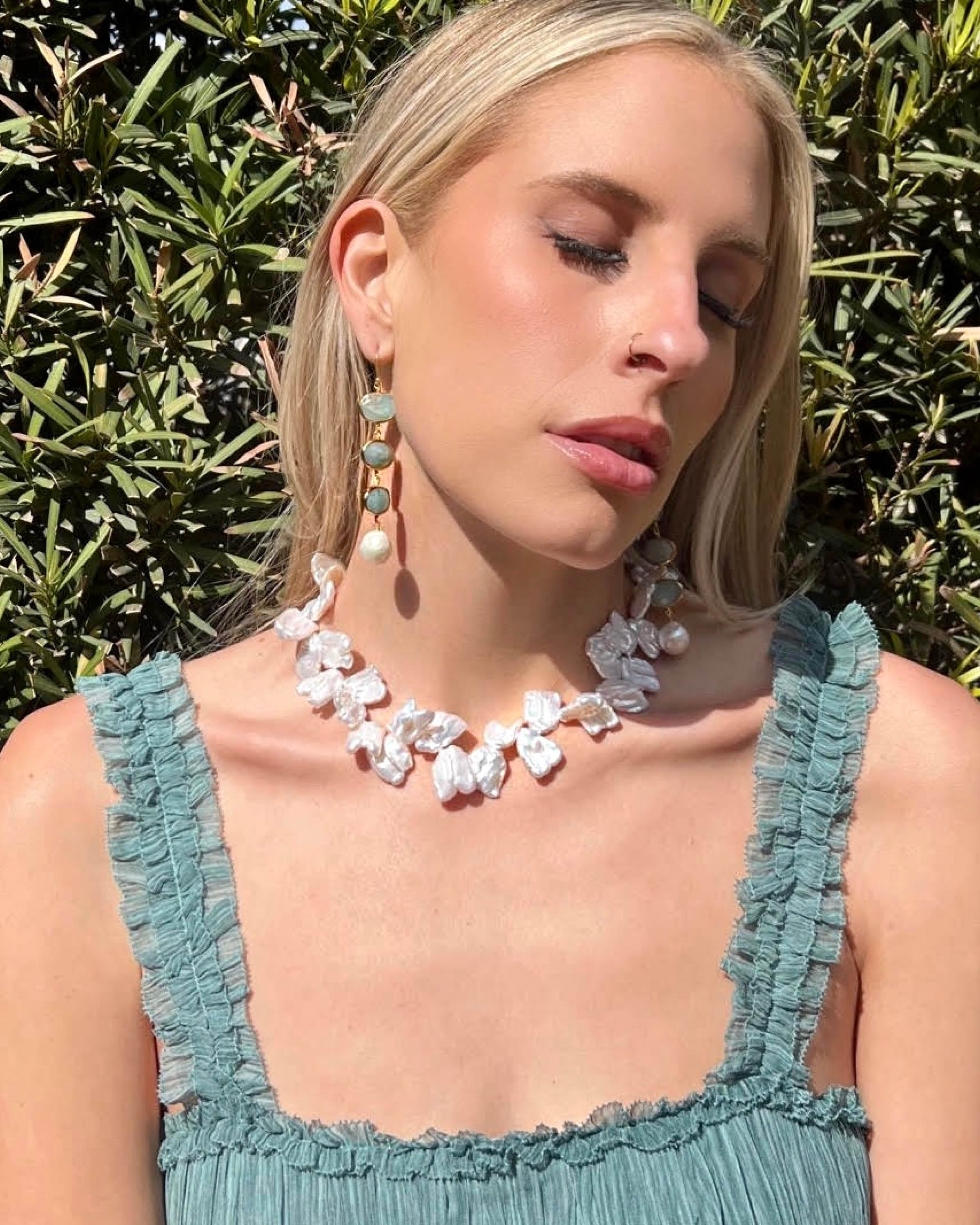 Aquamarine & Pearl Drop Earrings