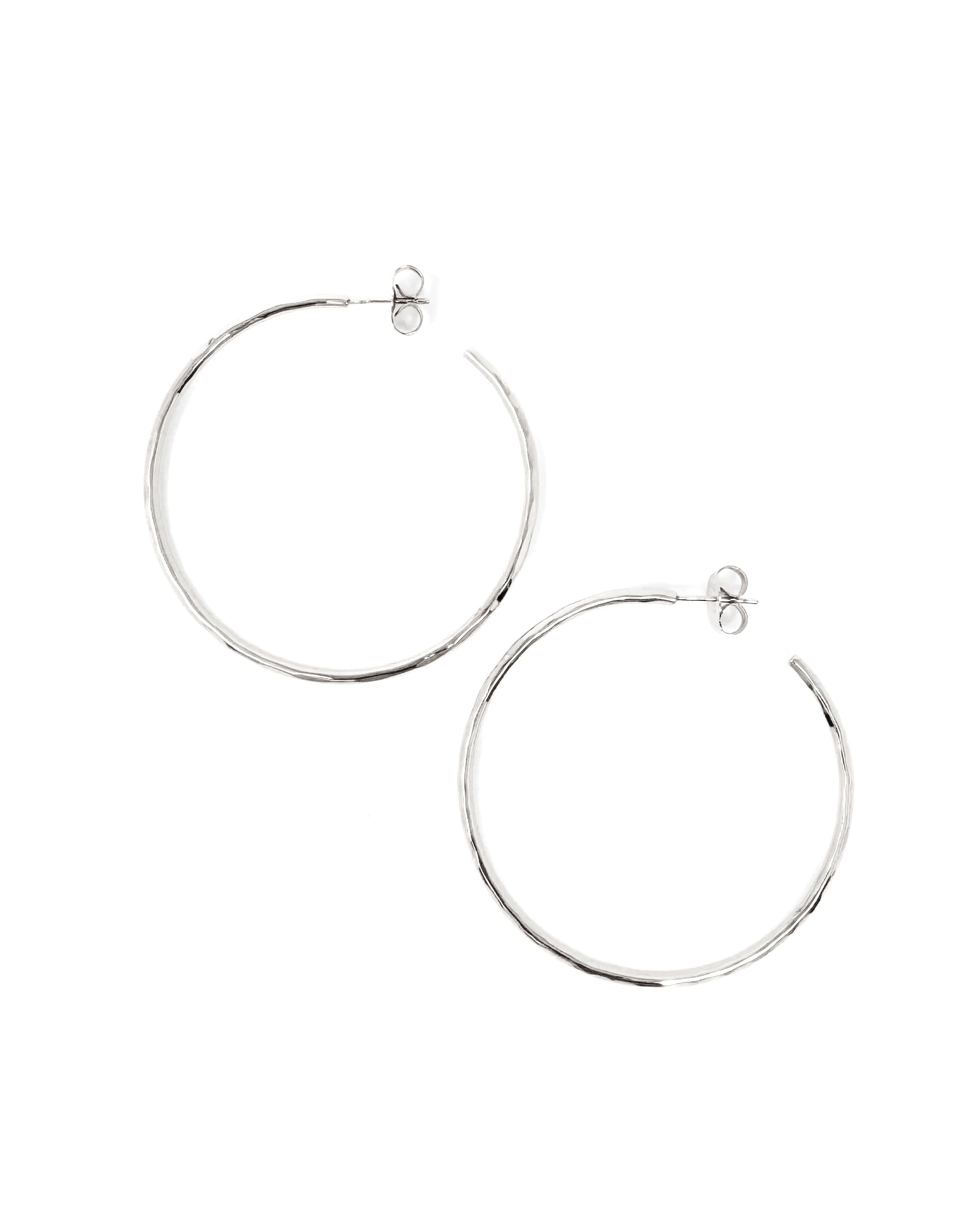 Silver Hammered Skinny Hoop Earrings