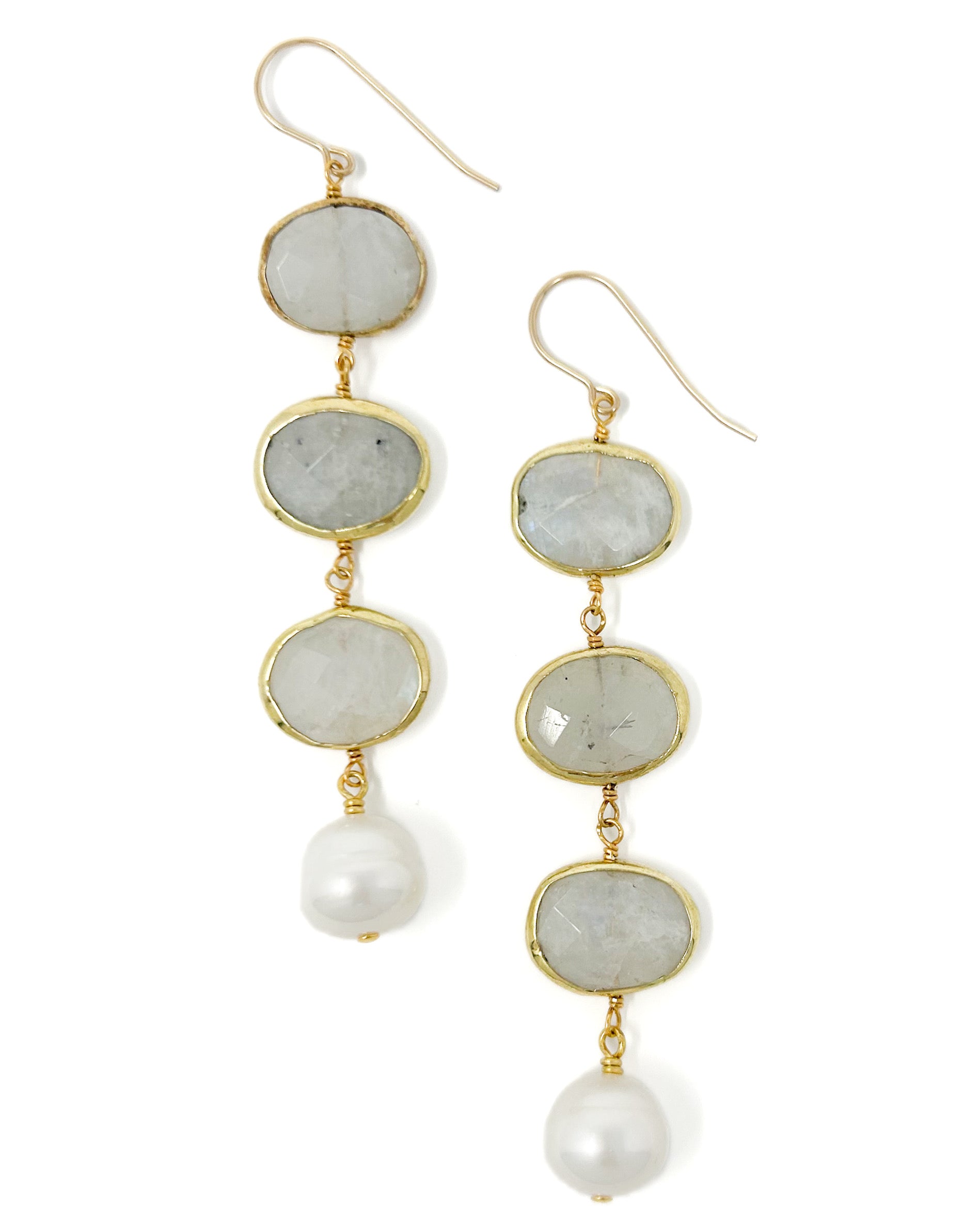 Moonstone & Pearl Drop Earrings