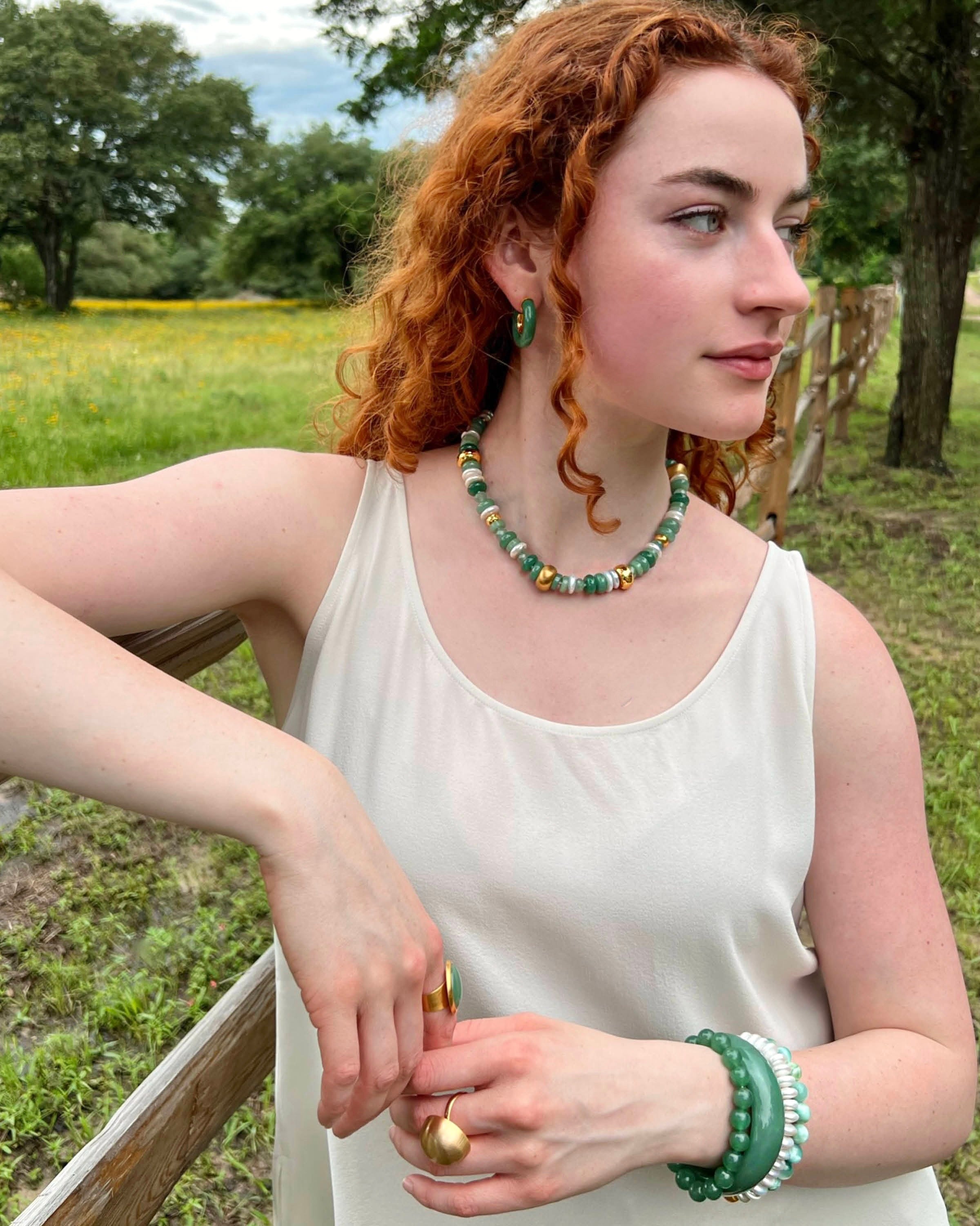 Jade Aventurine & Pearl Strand Necklace