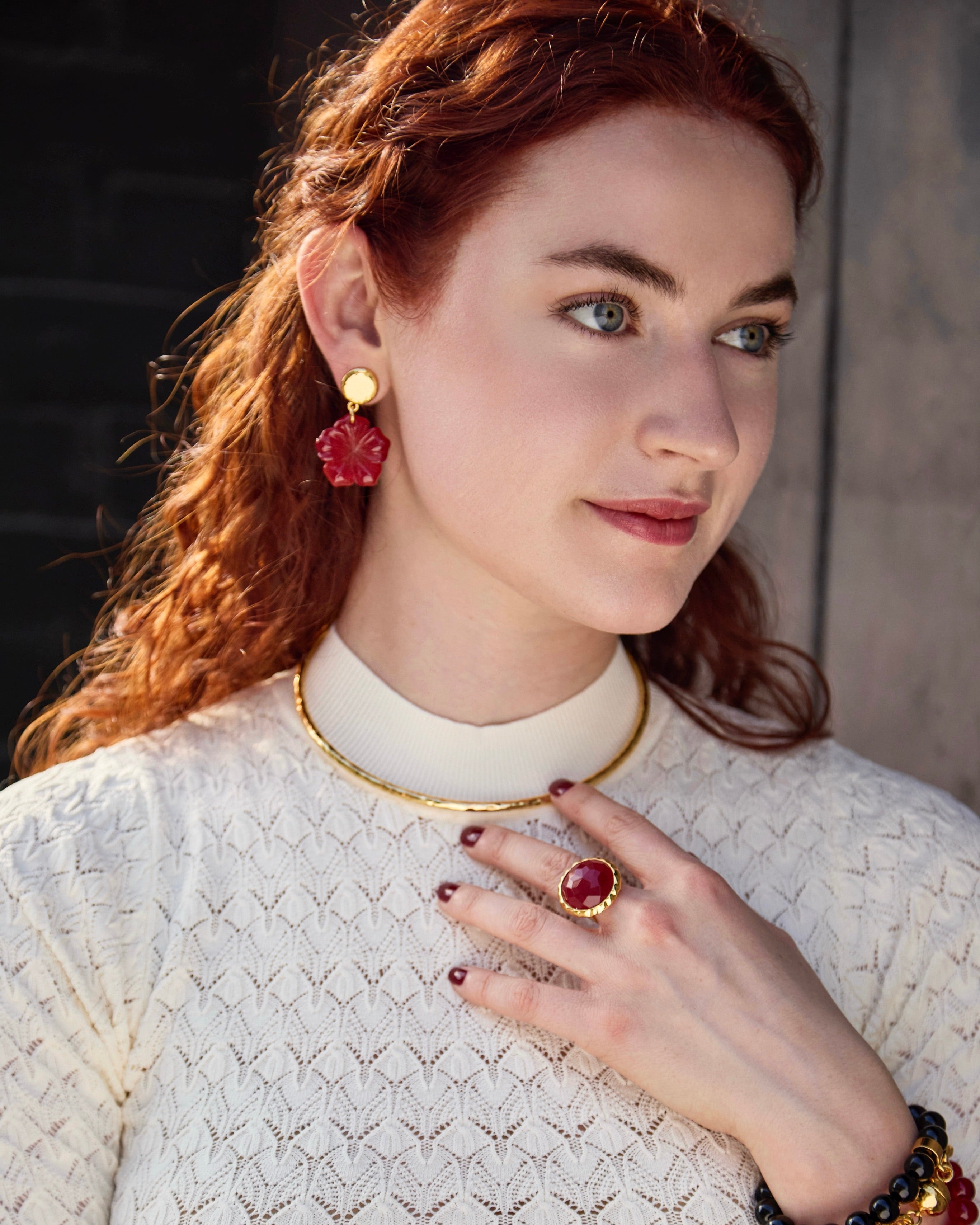 Ruby Quartz Flower Drop Earrings