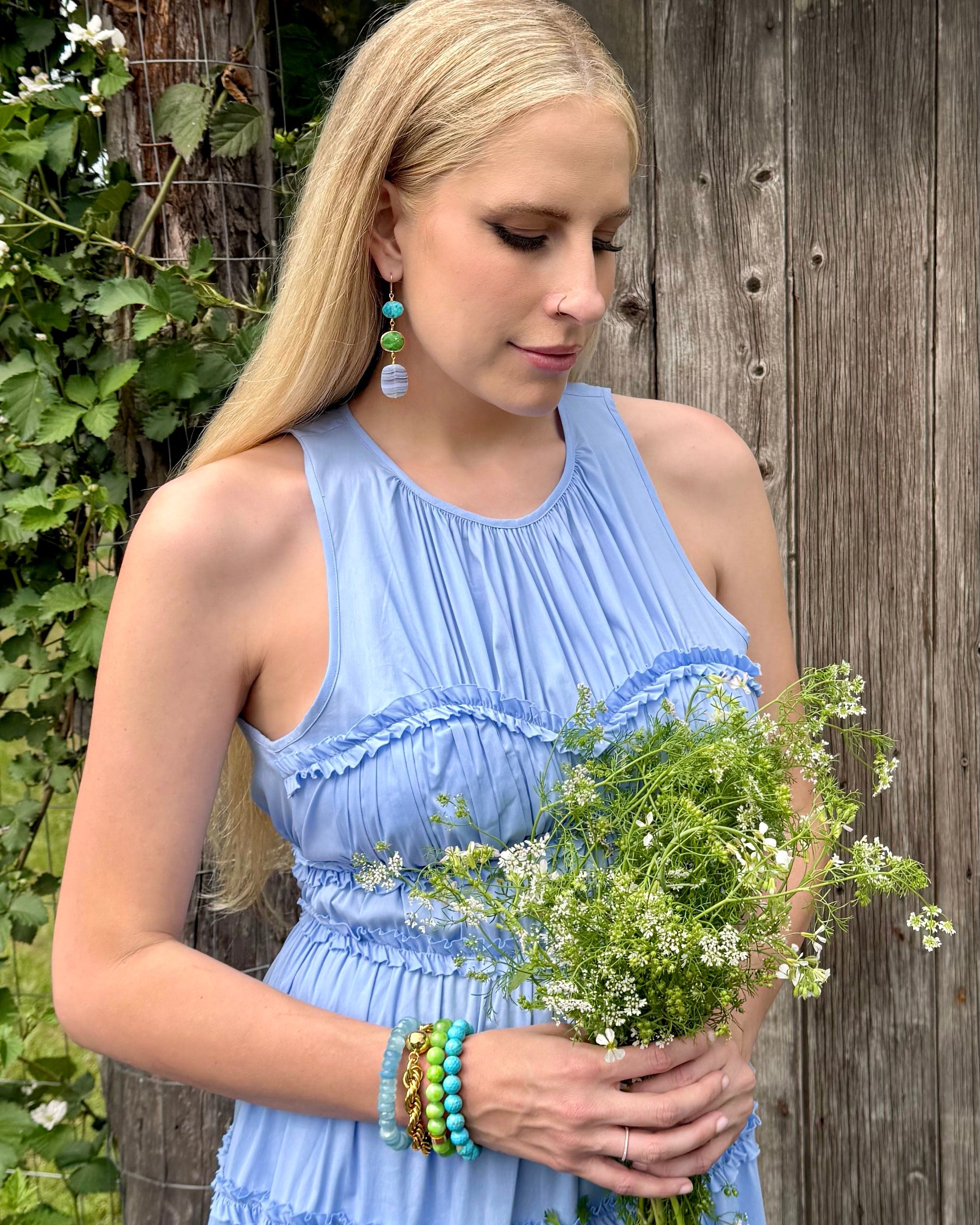Turquoise and Lace Agate Triple Drop Earrings