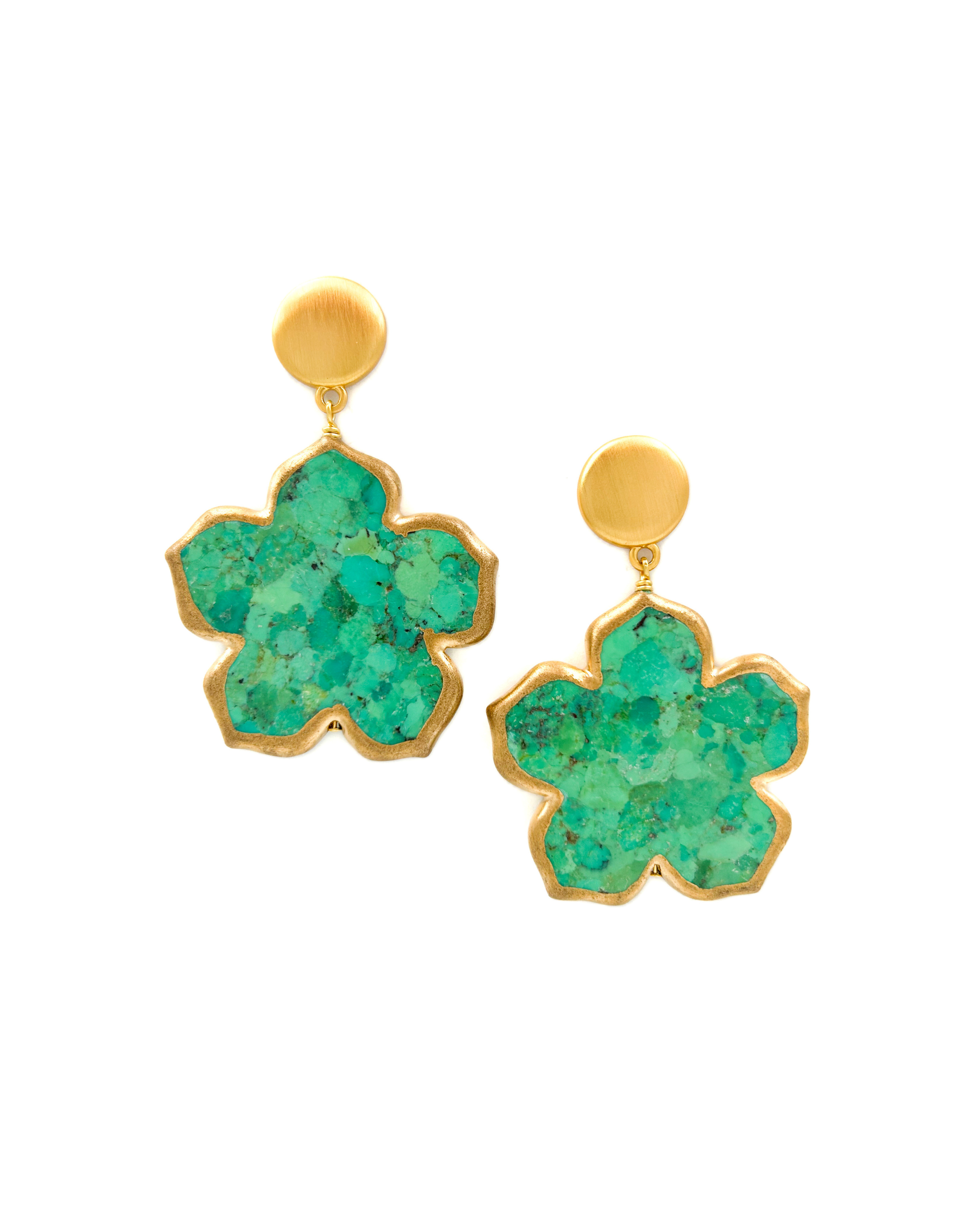 Green Turquoise Flower Earrings