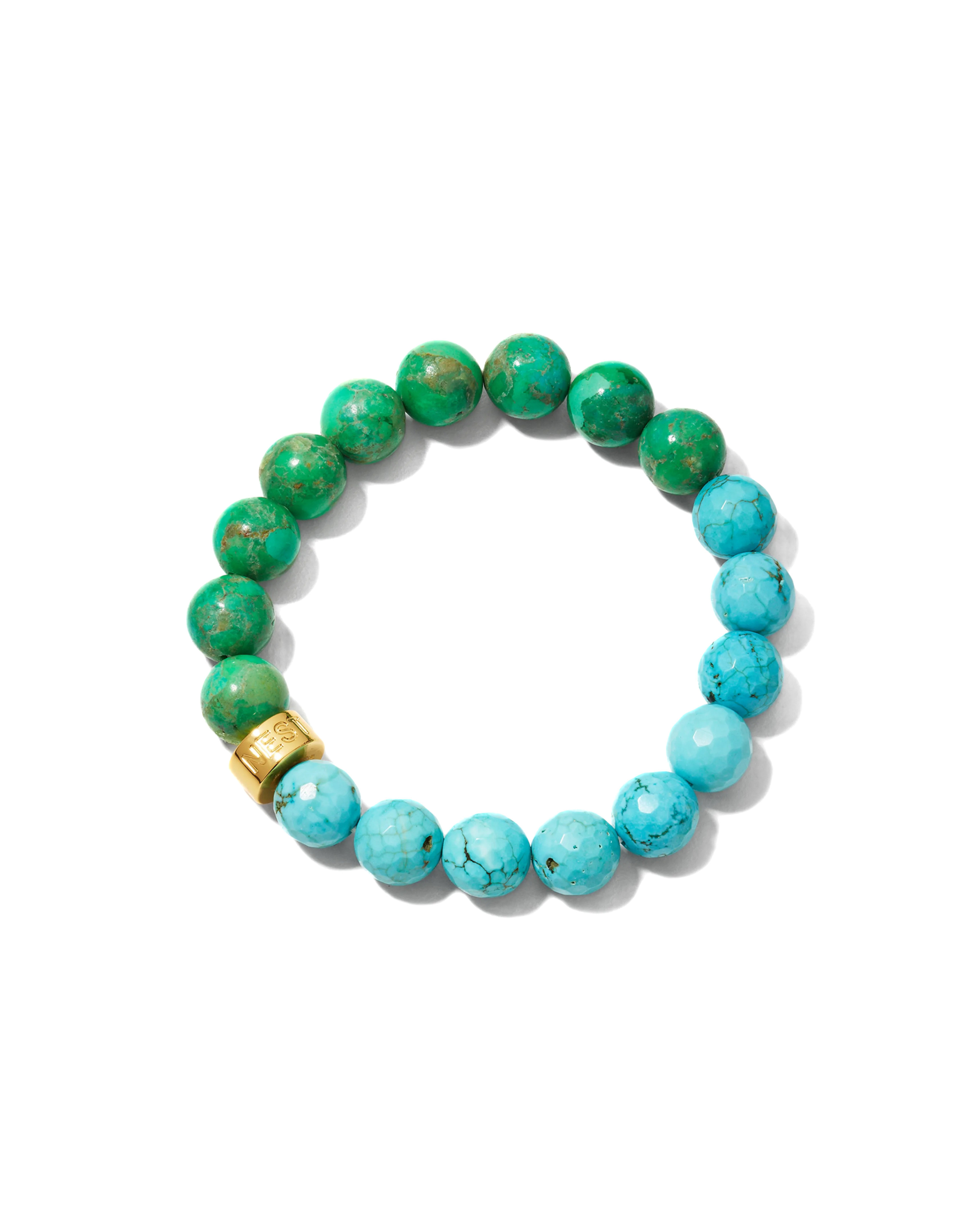Green & Blue Turquoise Color Block Stretch Bracelet