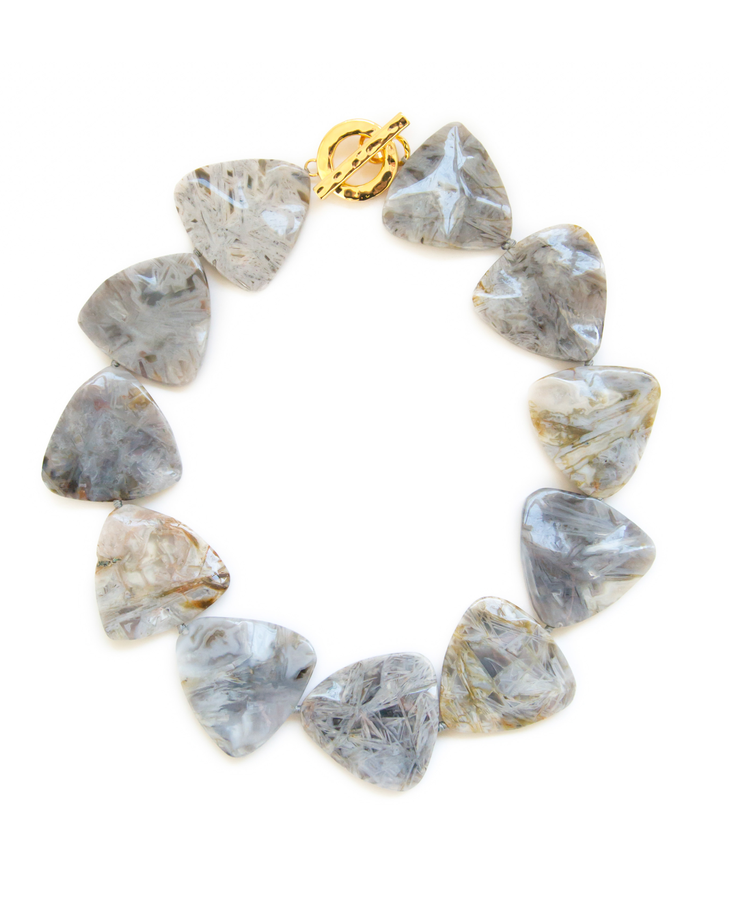 Grey Needle Agate Toggle Statement Necklace