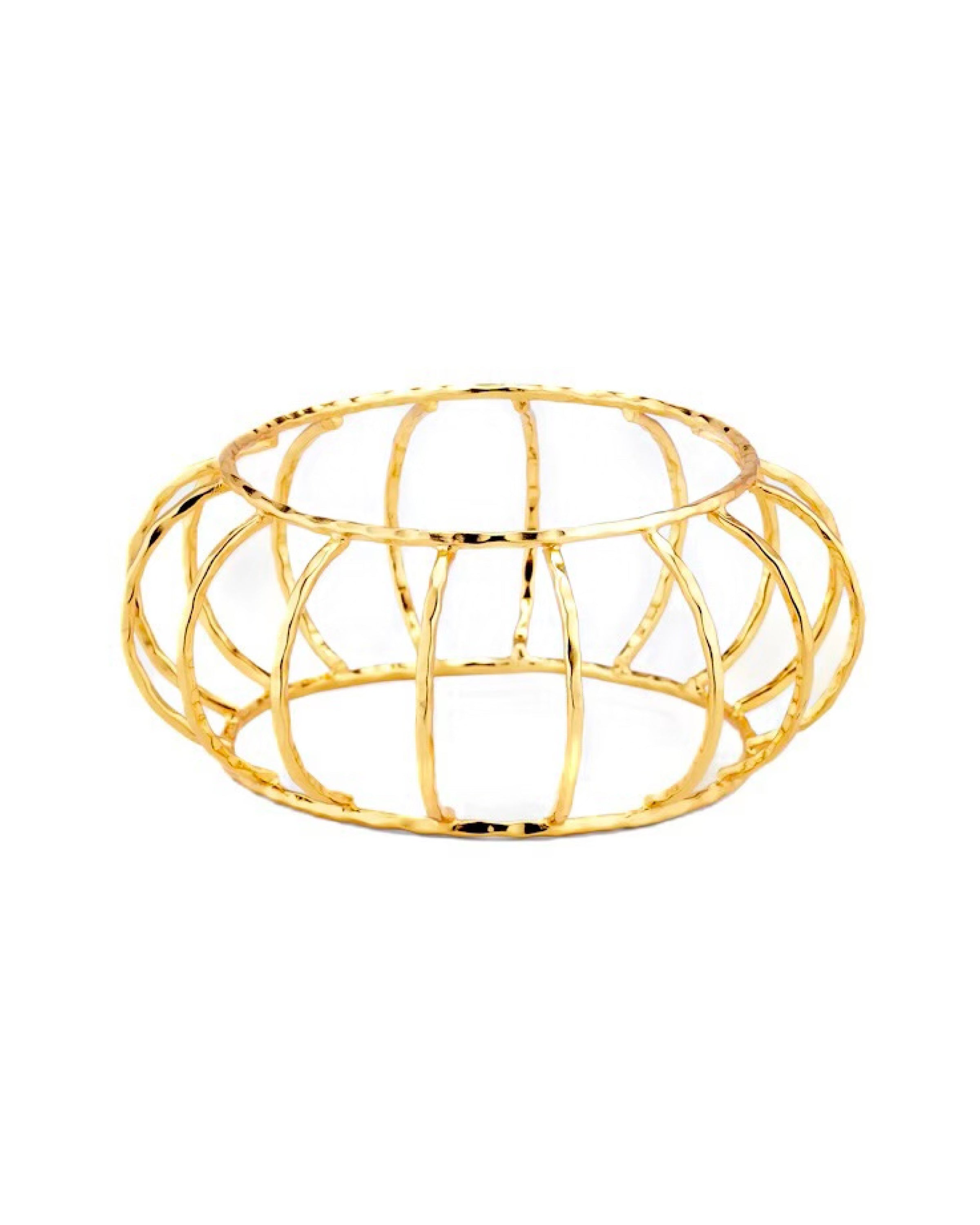 Hammered Gold Statement Cage Bangle Bracelet