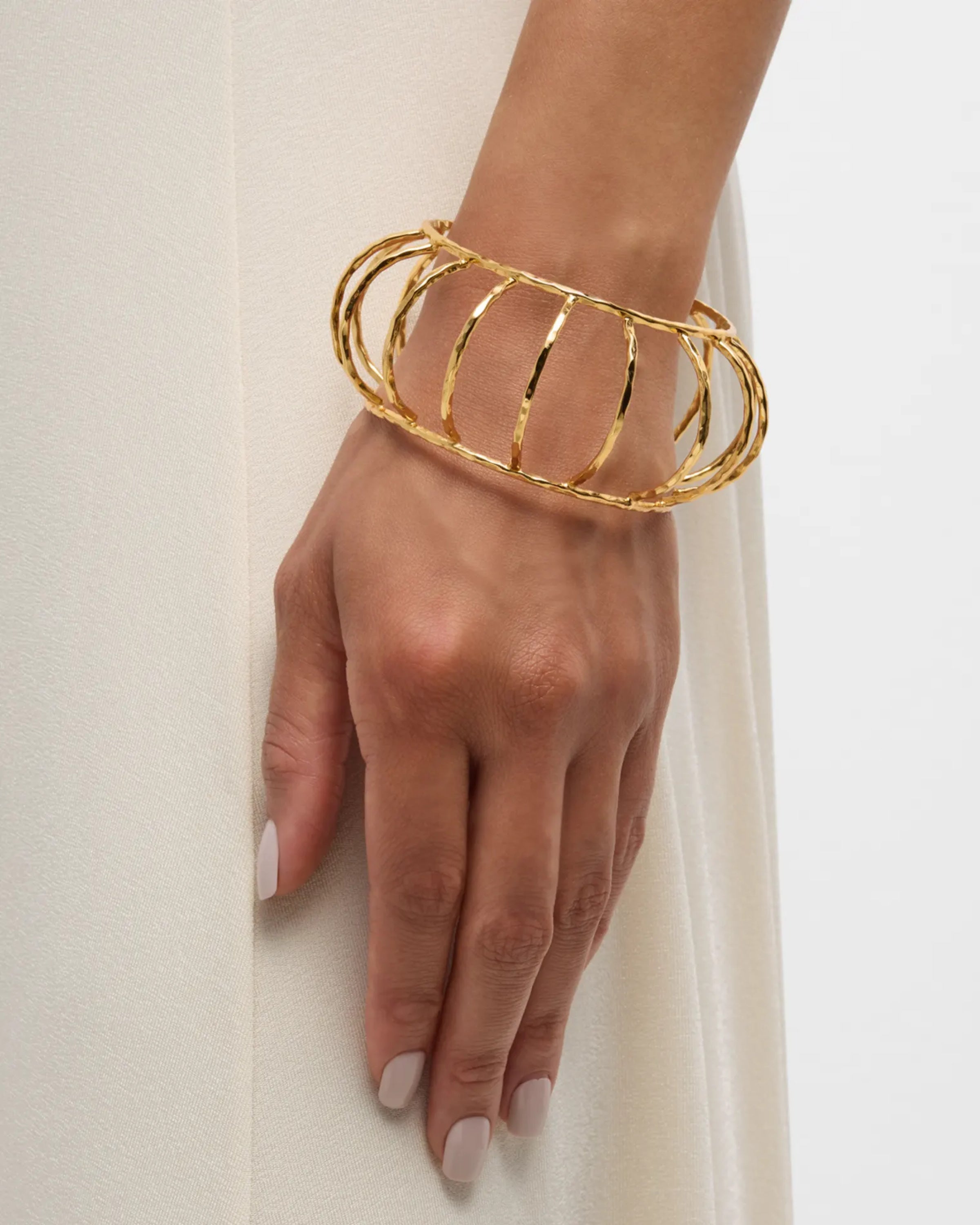 Hammered Gold Statement Cage Bangle Bracelet