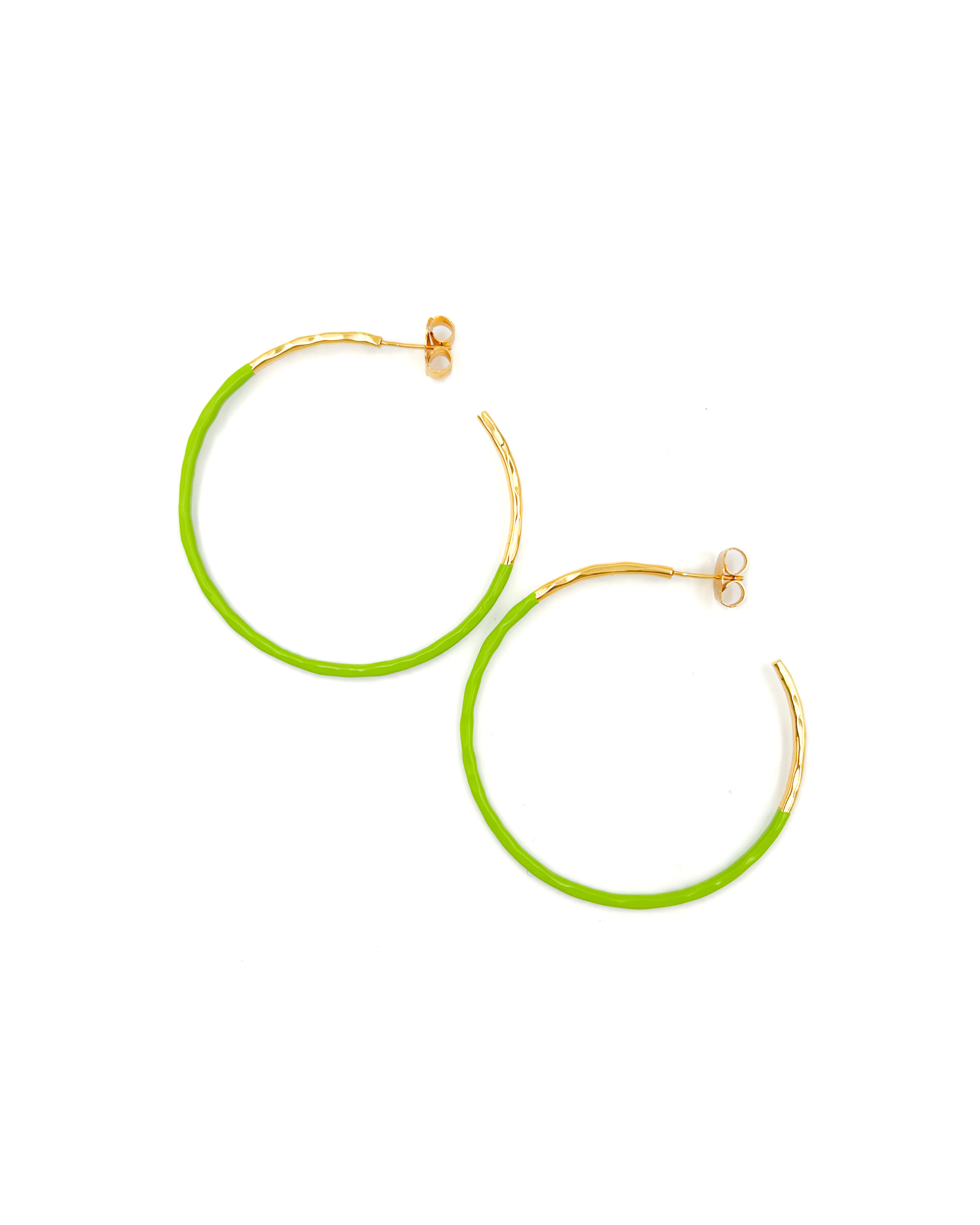 Hammered Skinny Green Enamel Dip Hoops