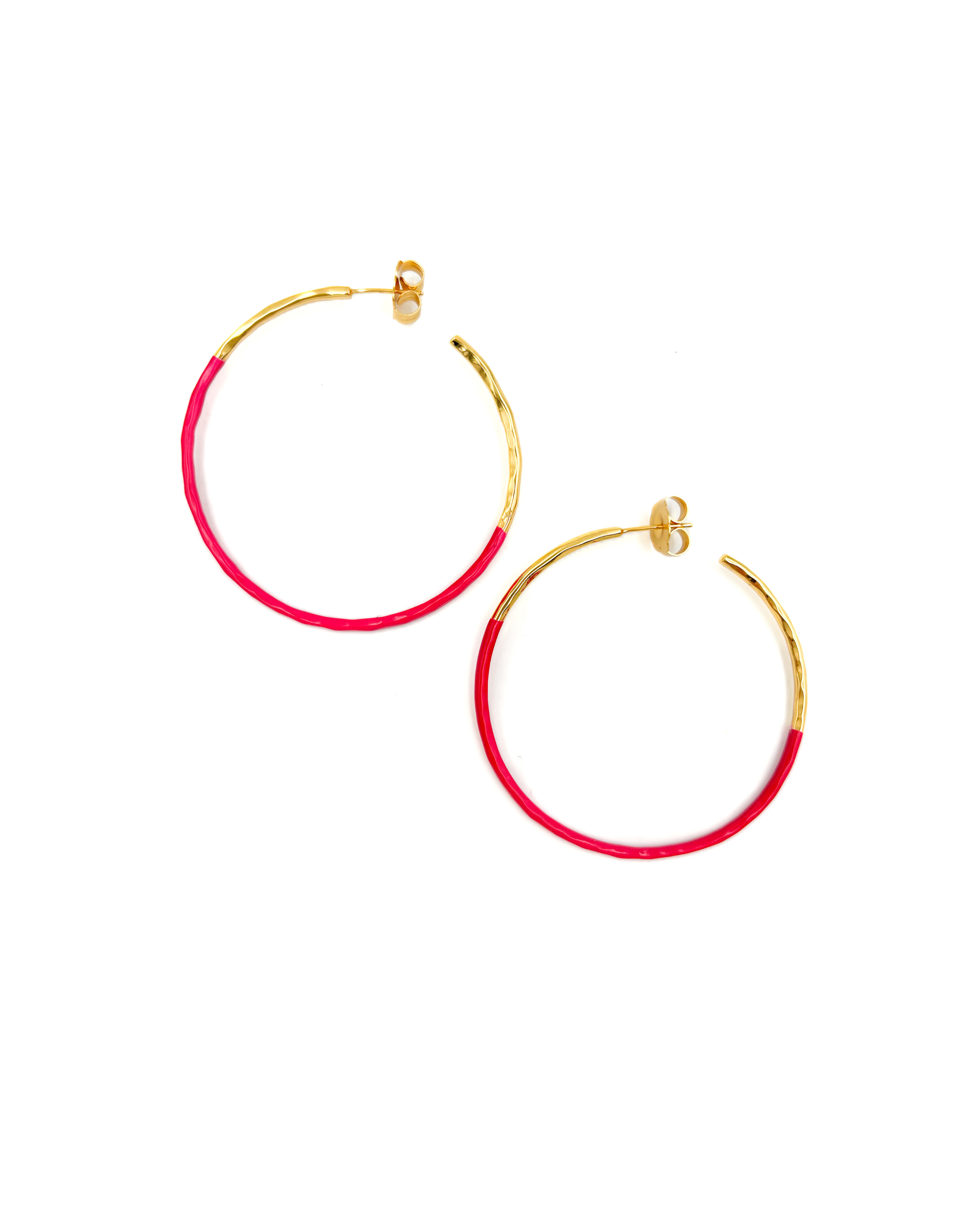 Hammered Skinny Magenta Enamel Dip Hoops