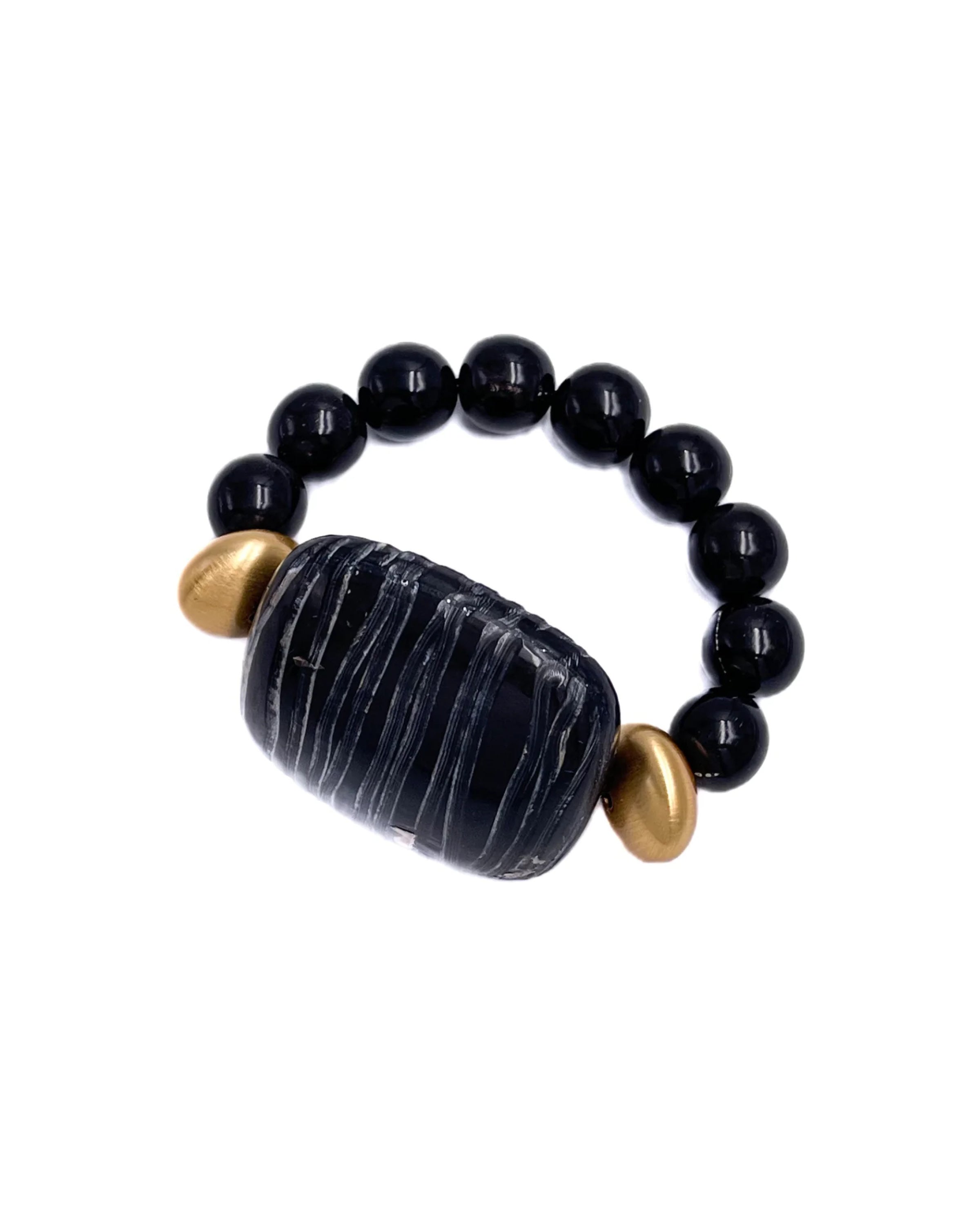 Horn Statement Stretch Bracelet with Brushed Gold accents