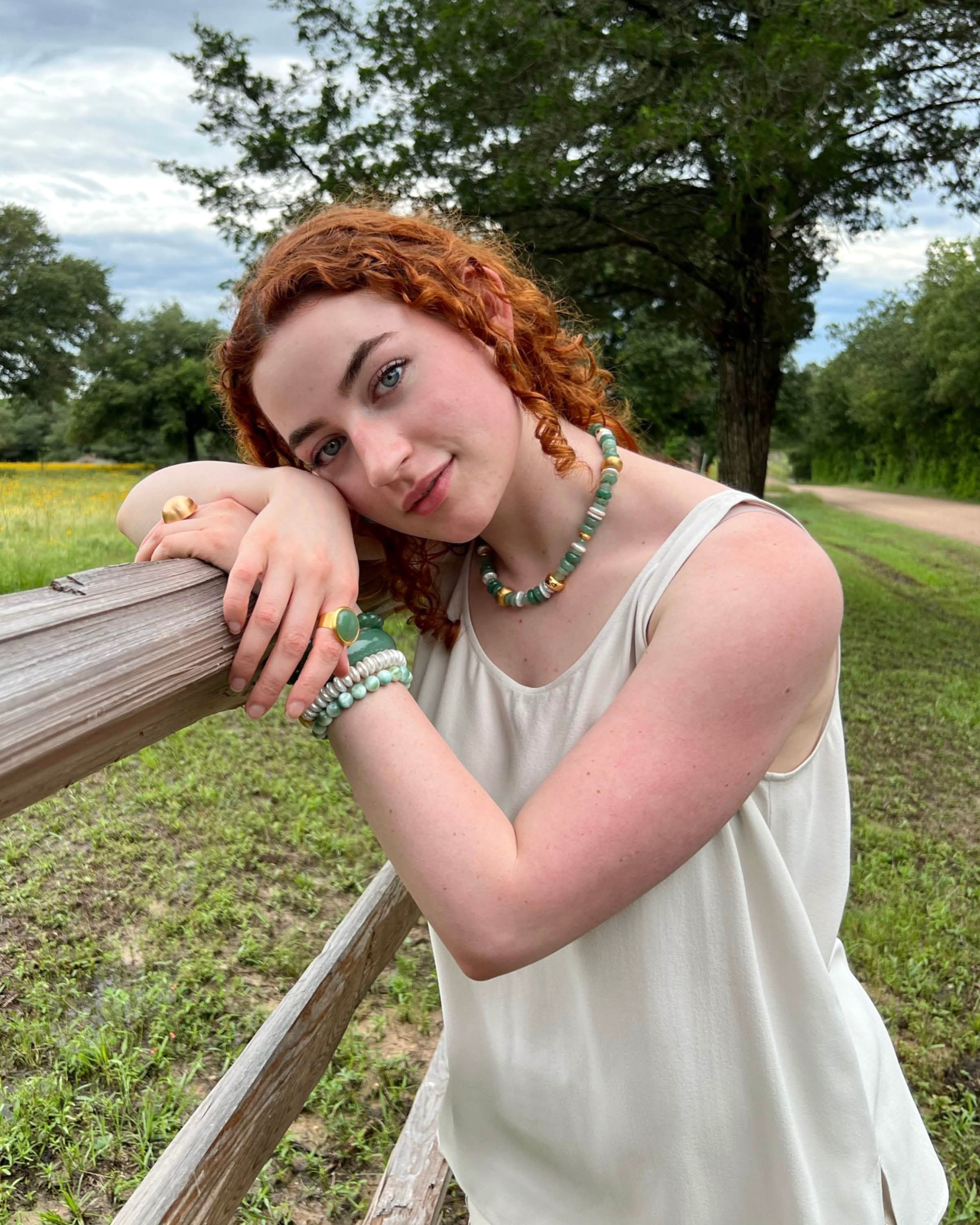 Jade Aventurine & Pearl Strand Necklace