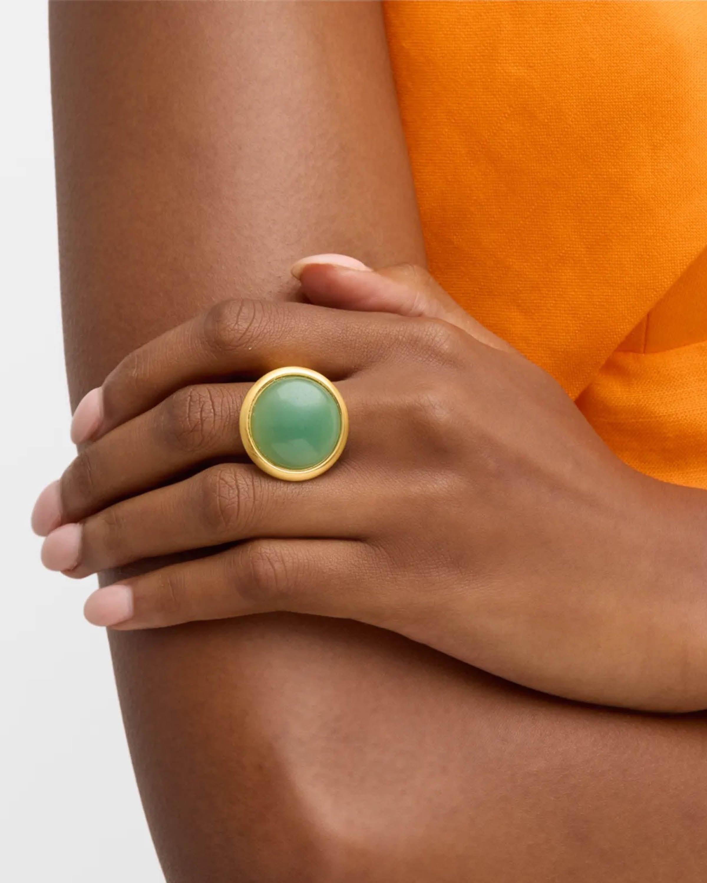 Brushed Gold Jade Aventurine Adjustable Ring