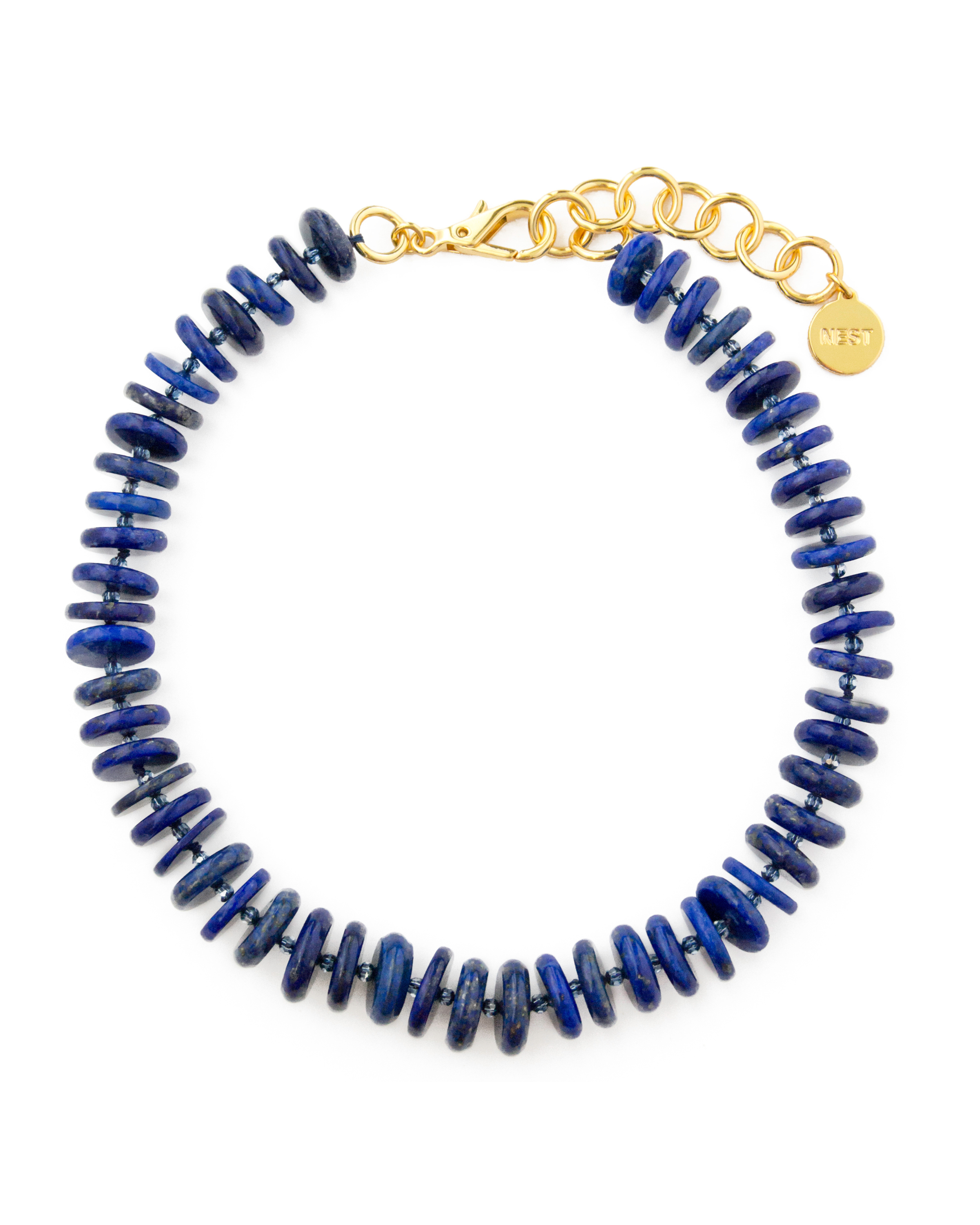 Lapis Rondelle Beaded Statement Strand Necklace