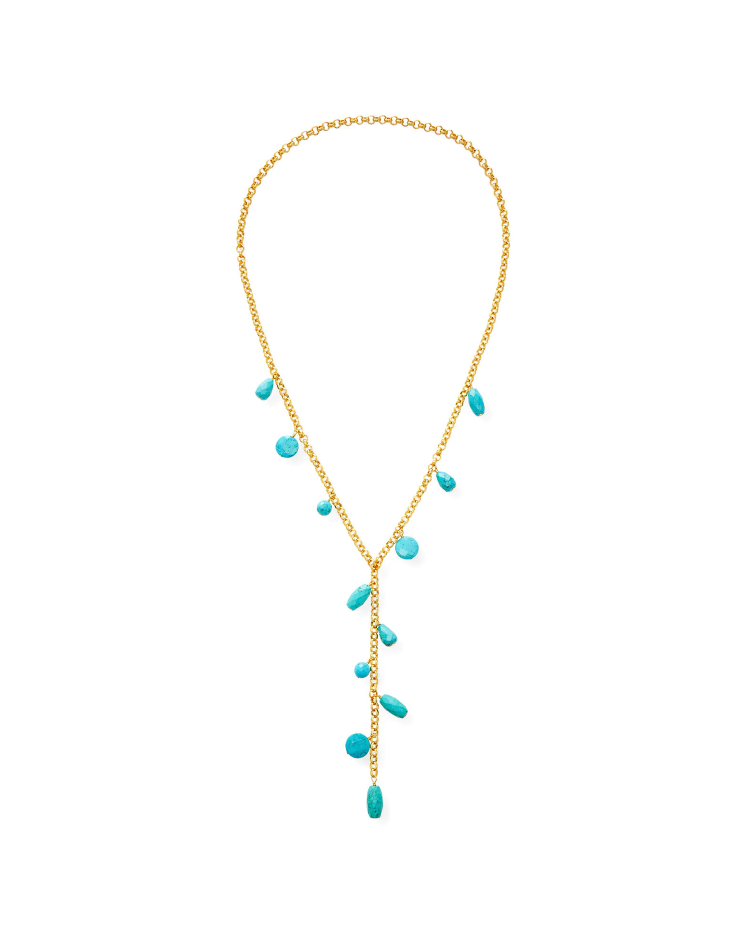 Long Gold Chain Y Necklace w/ Turquoise Charms