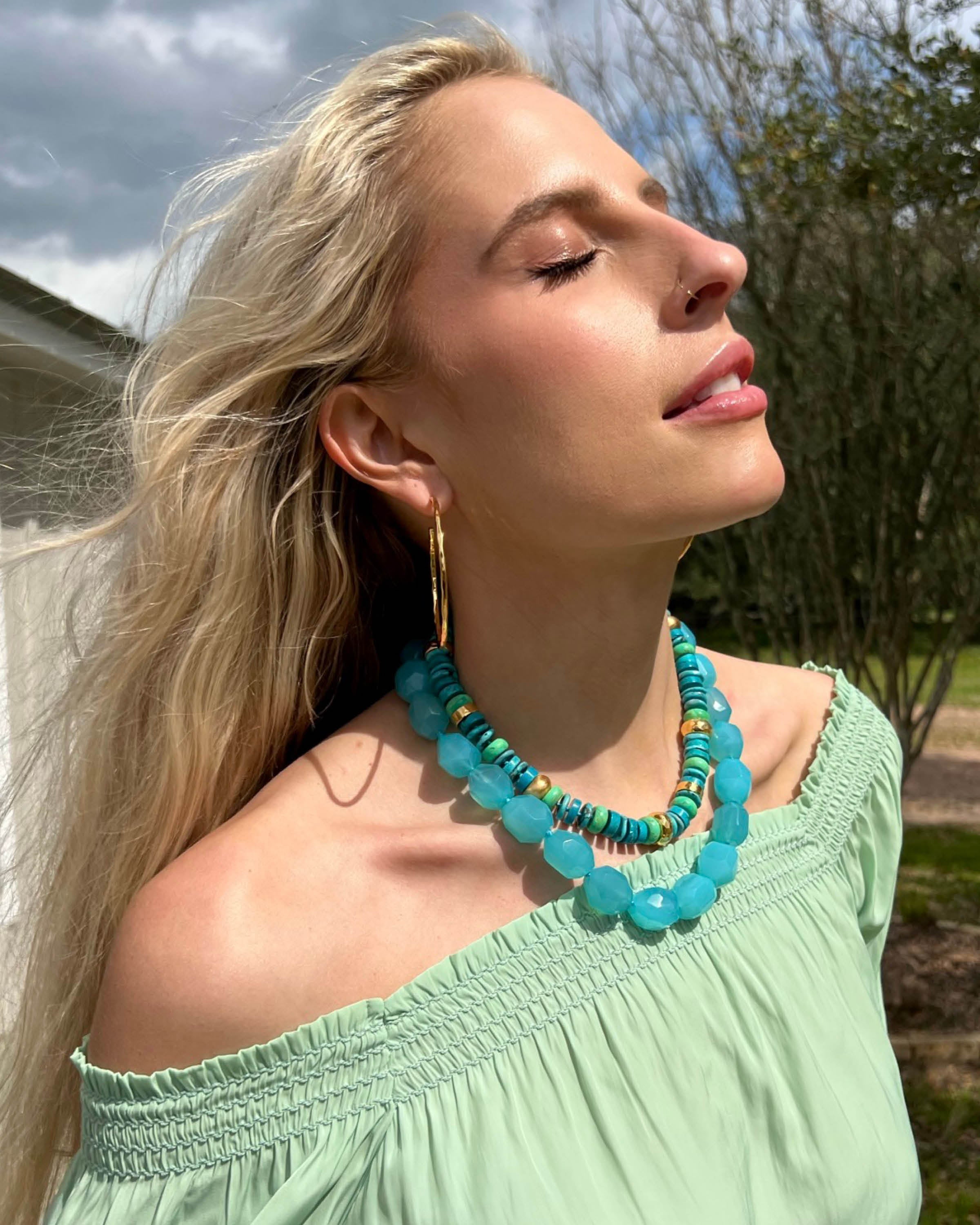Aqua Blue Chalcedony Statement Strand Necklace