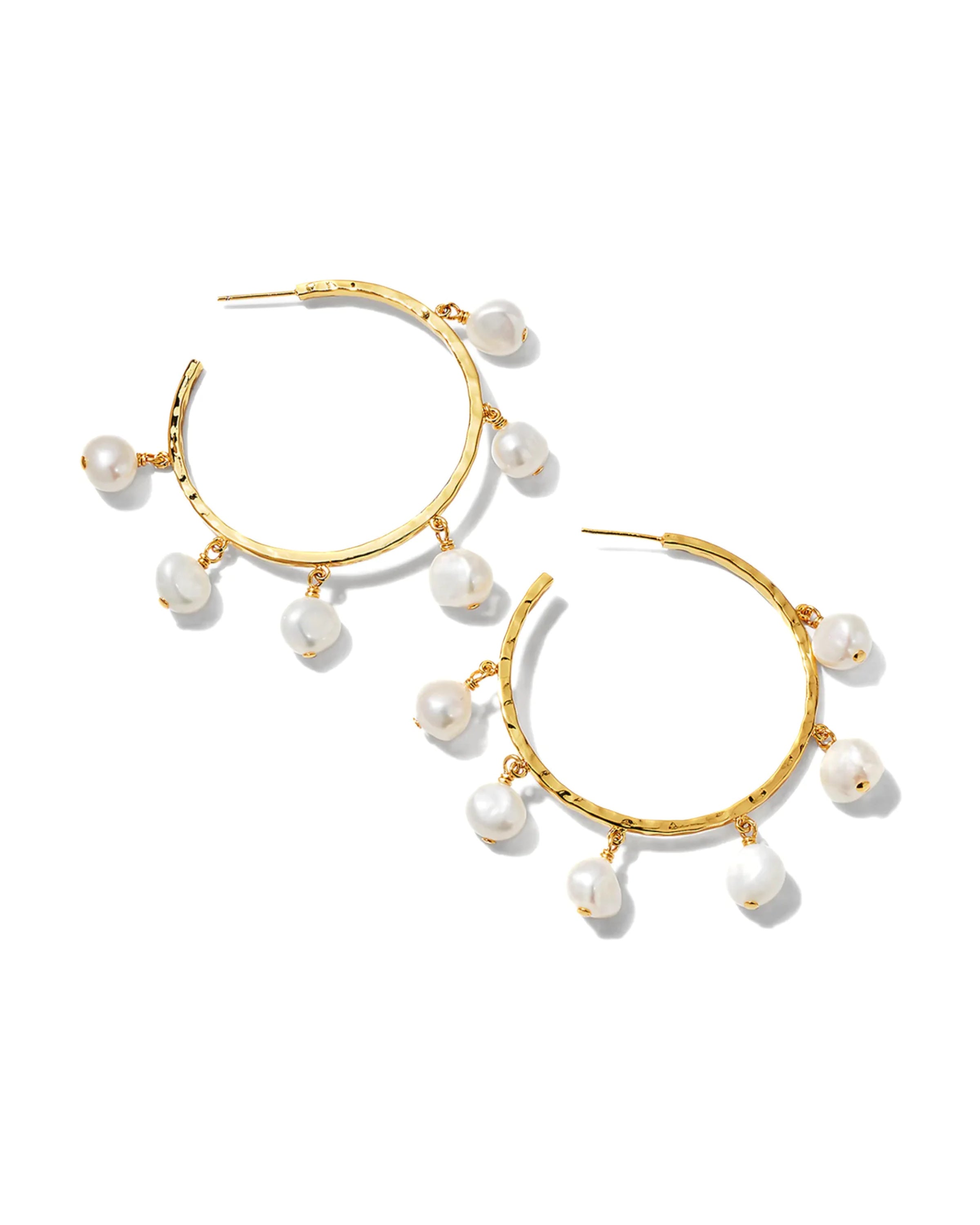 Pearl Drop Skinny Hoop Earrings