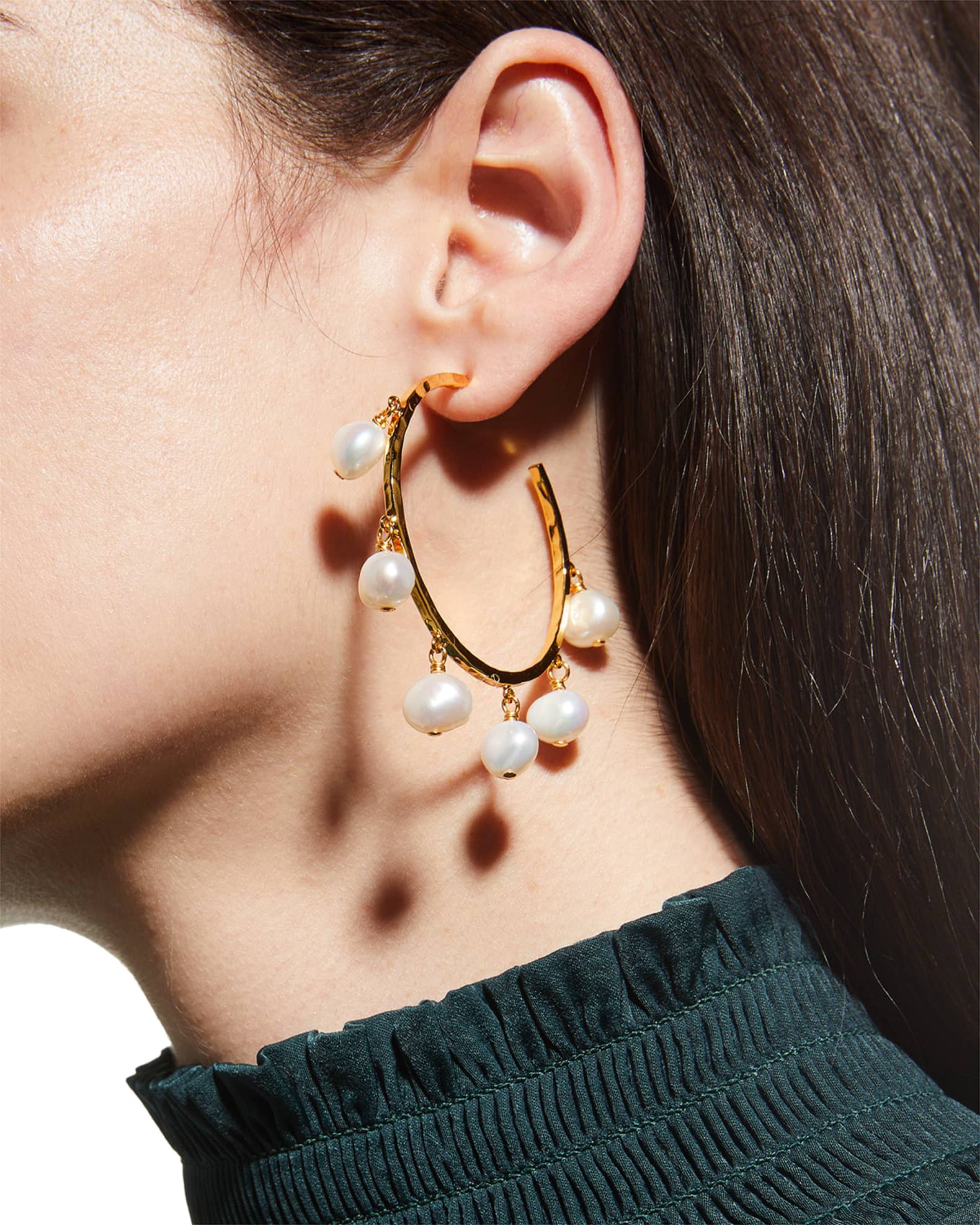 Pearl Drop Skinny Hoop Earrings