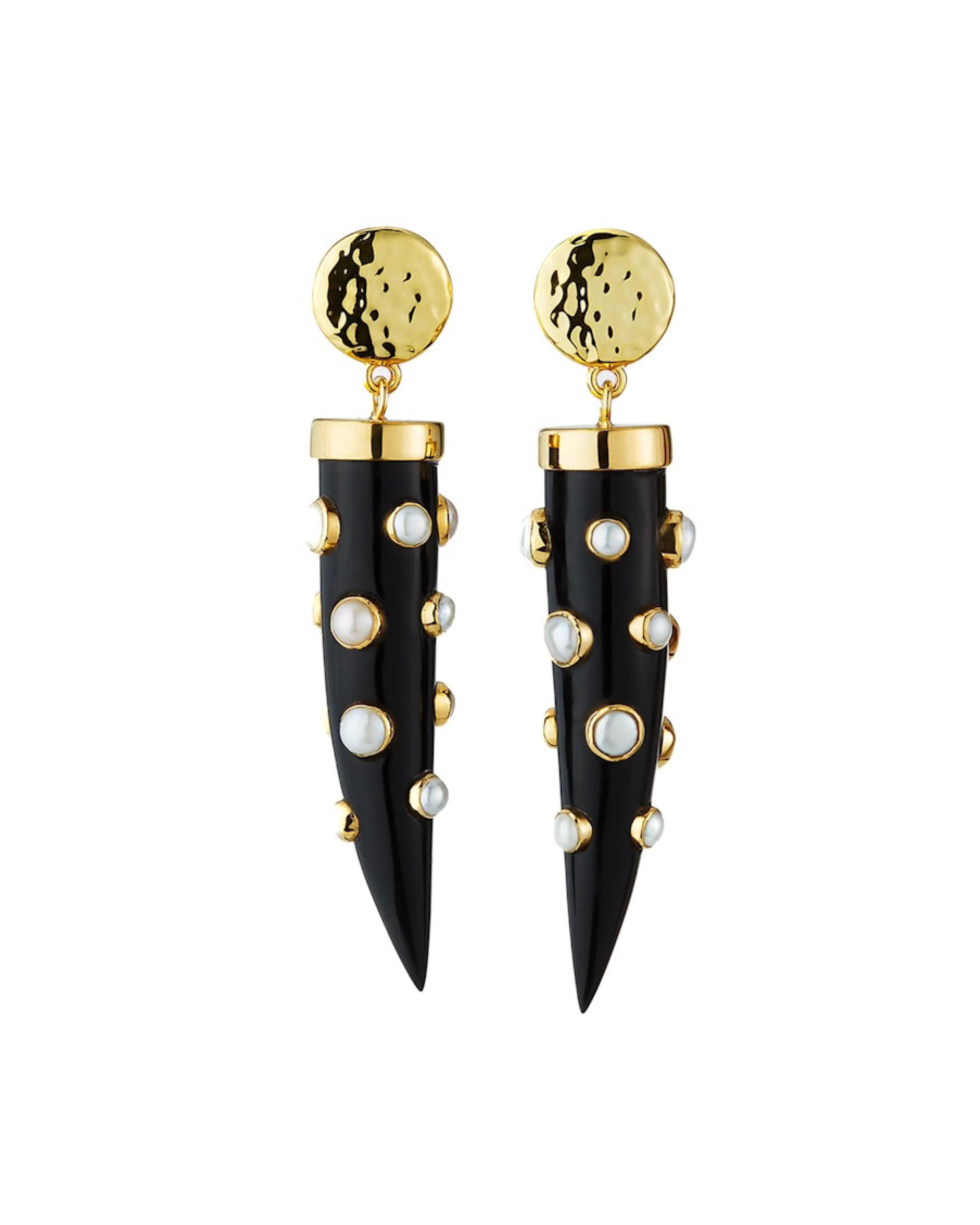 Pearl Studded Horn Tip Drop Earrings