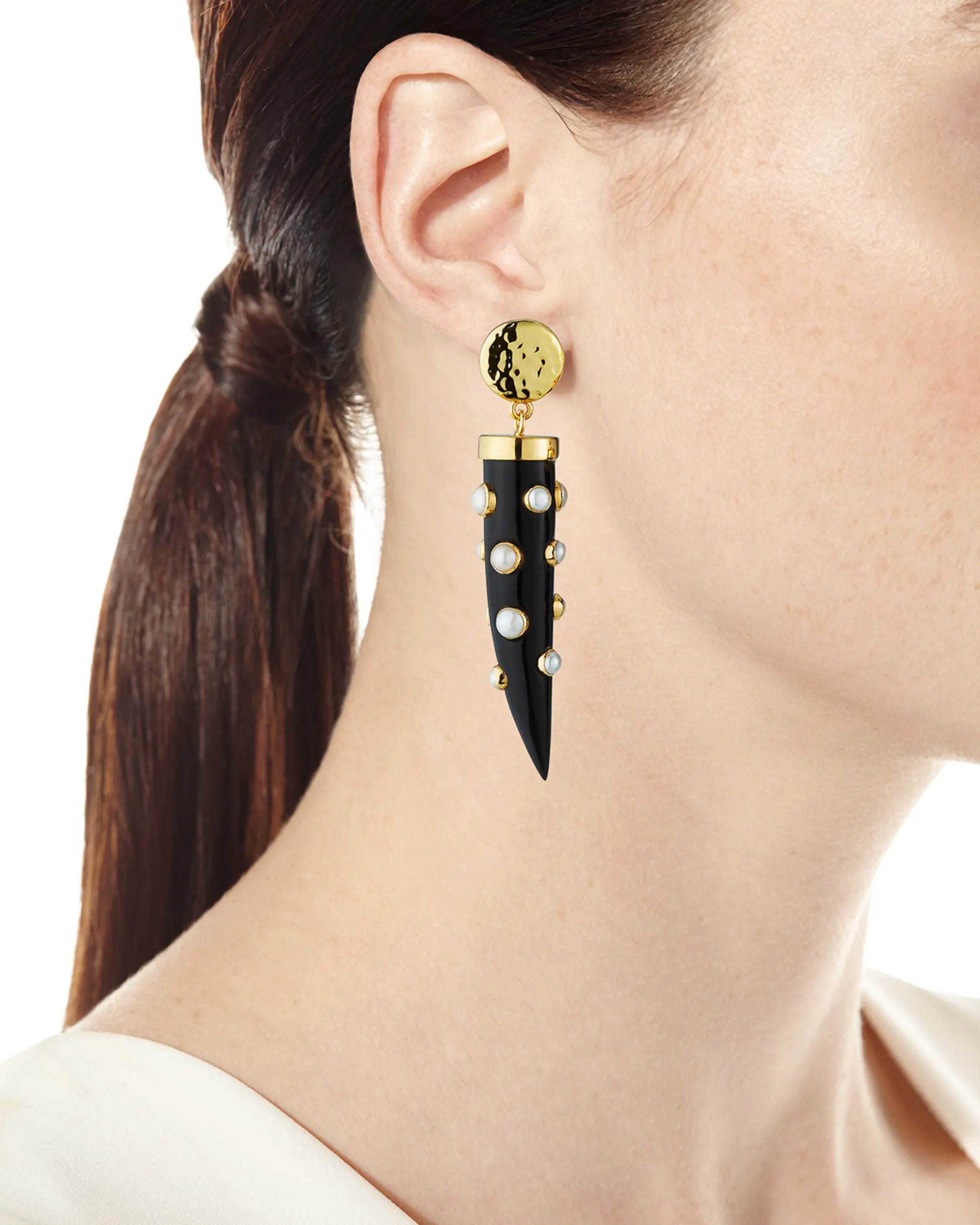 Pearl Studded Horn Tip Drop Earrings