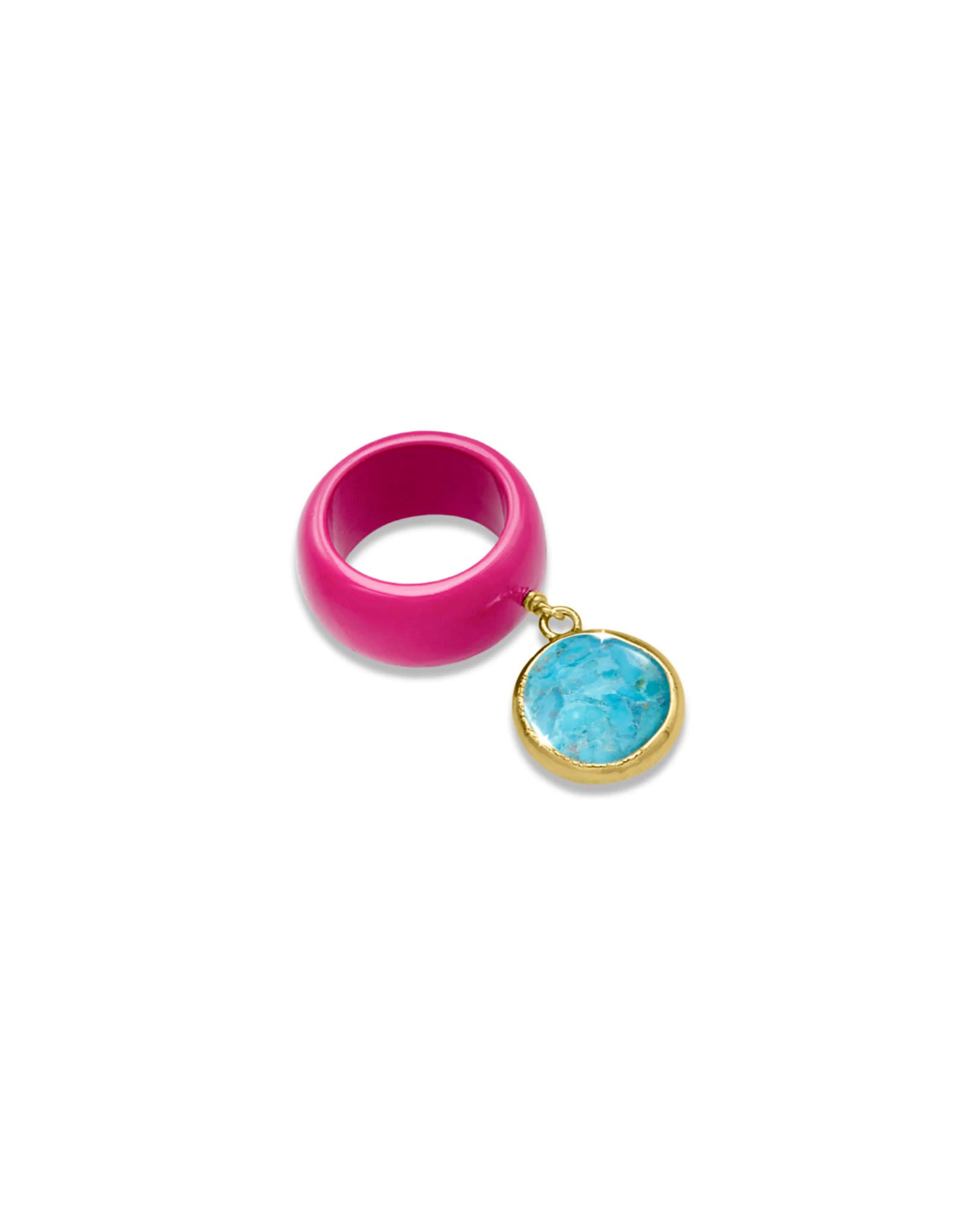 Pink Enamel Turquoise Charm Ring