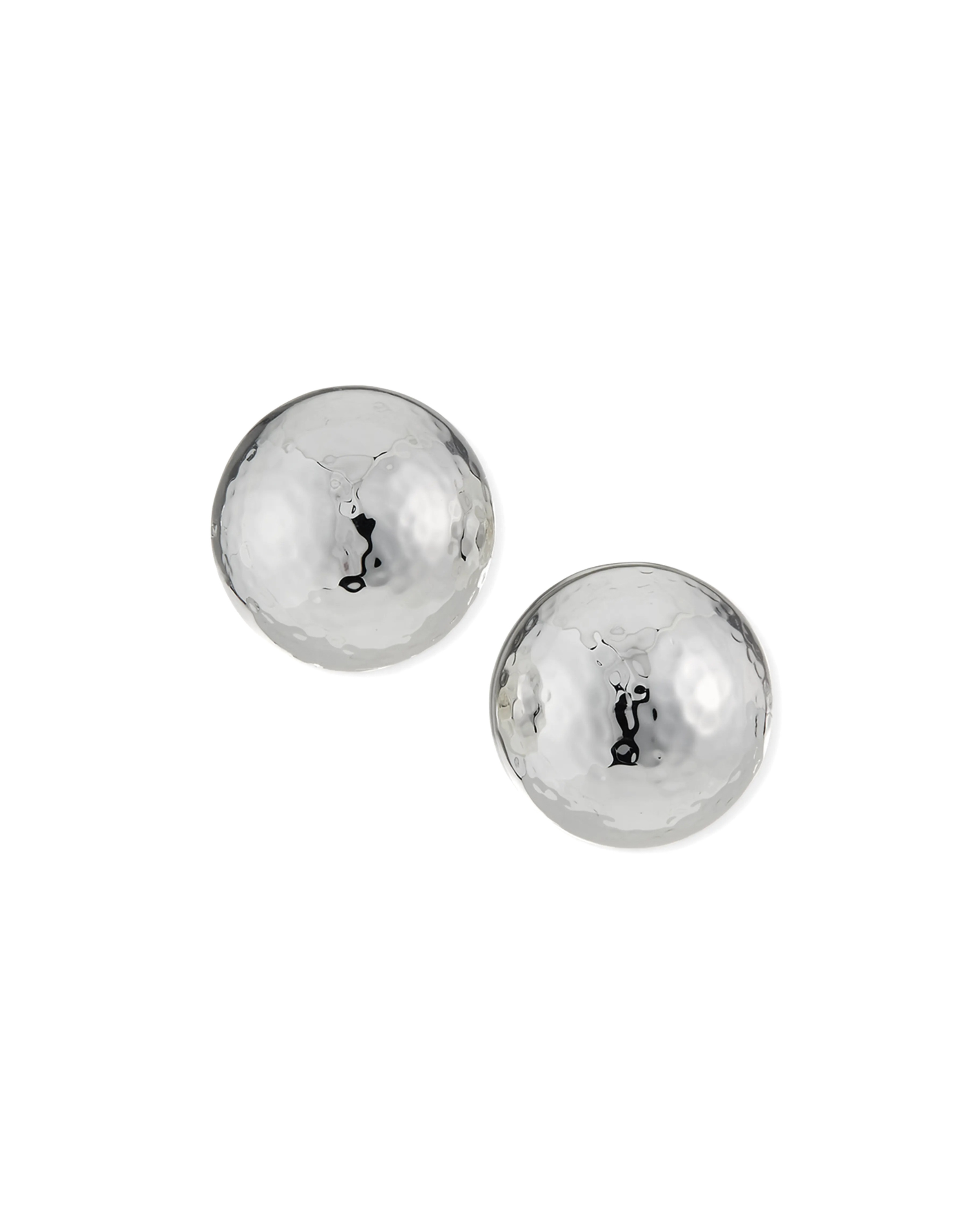 Silver Hammered Dome Clip On Earrings