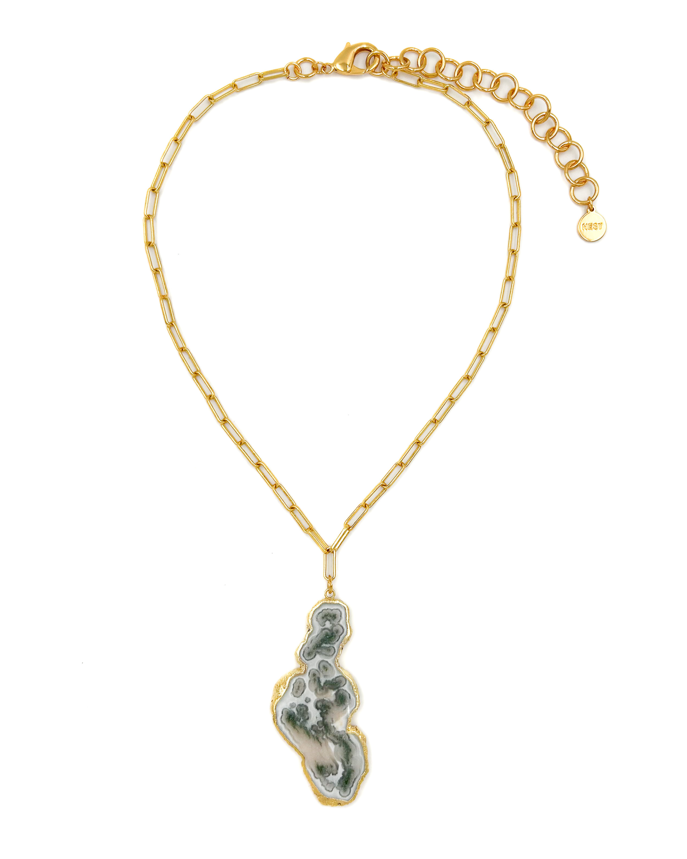 Solar Quartz Slice Paperclip Chain Necklace