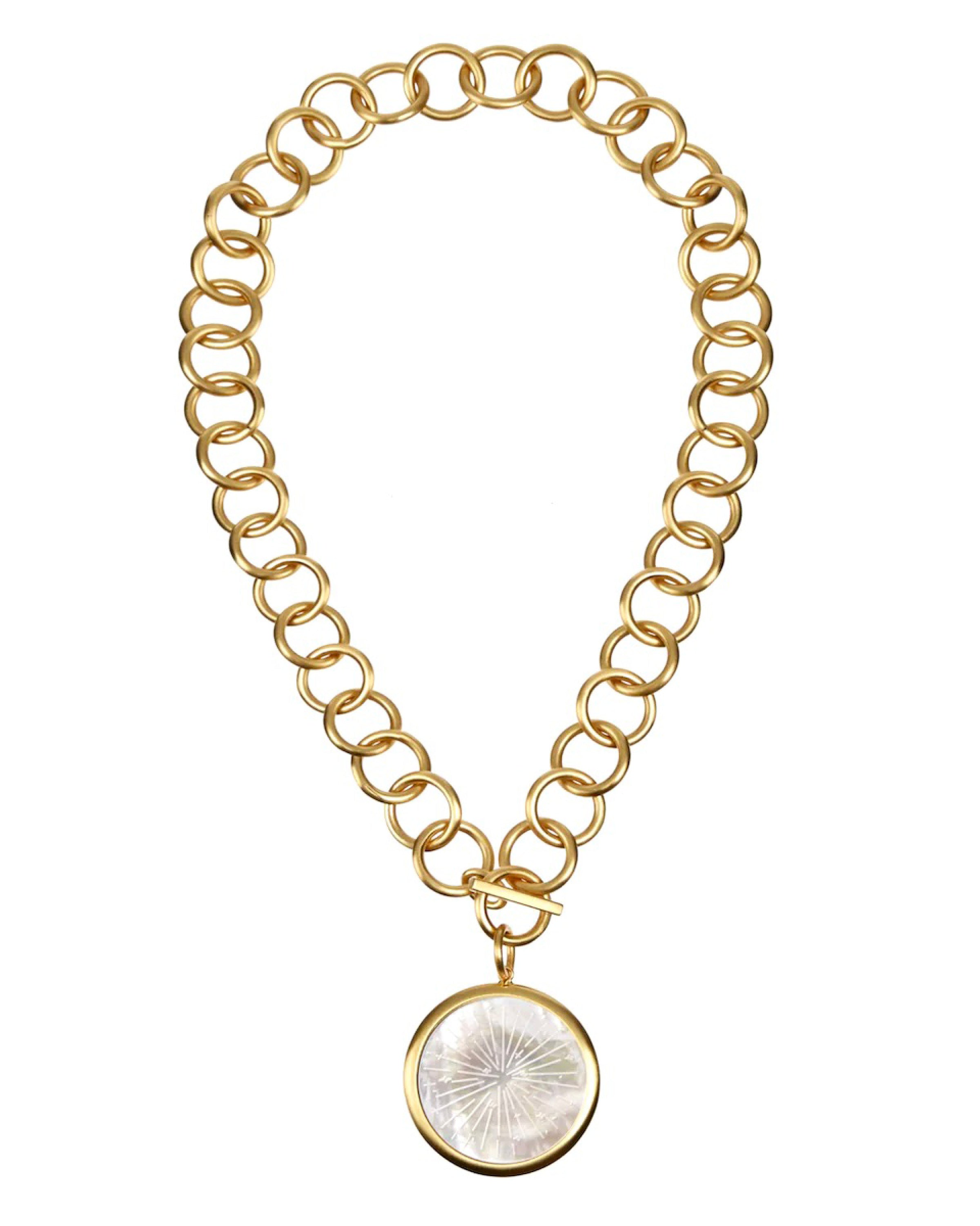Carved Mother of Pearl Starburst Toggle Pendant Necklace